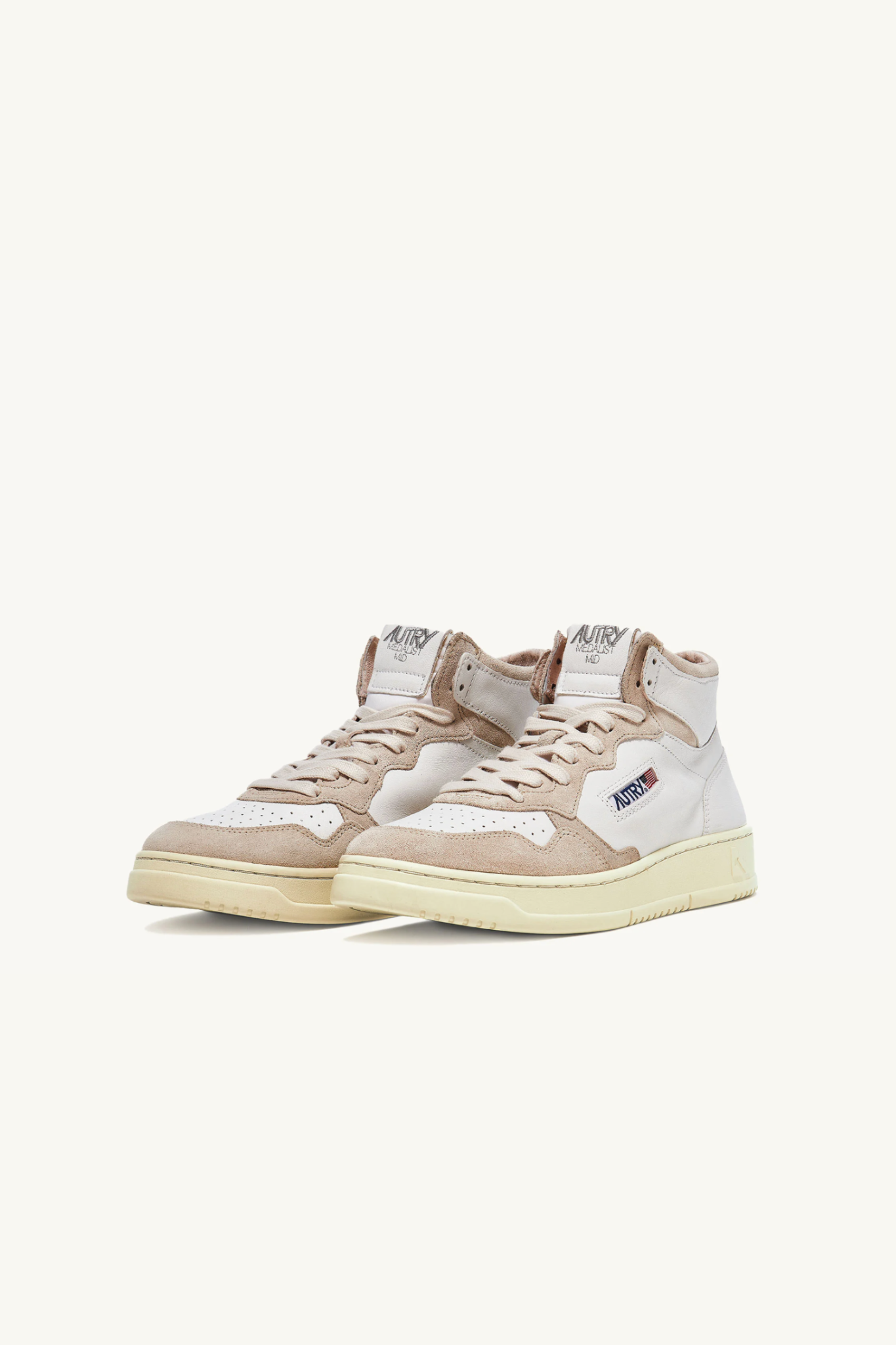 AUMM-GS04 - MEDALIST MID SNEAKERS IN WHITE GOATSKIN AND SUEDE