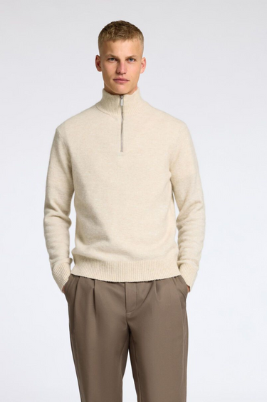 SLHRAI LS KNIT HALF ZIP - OATMEAL