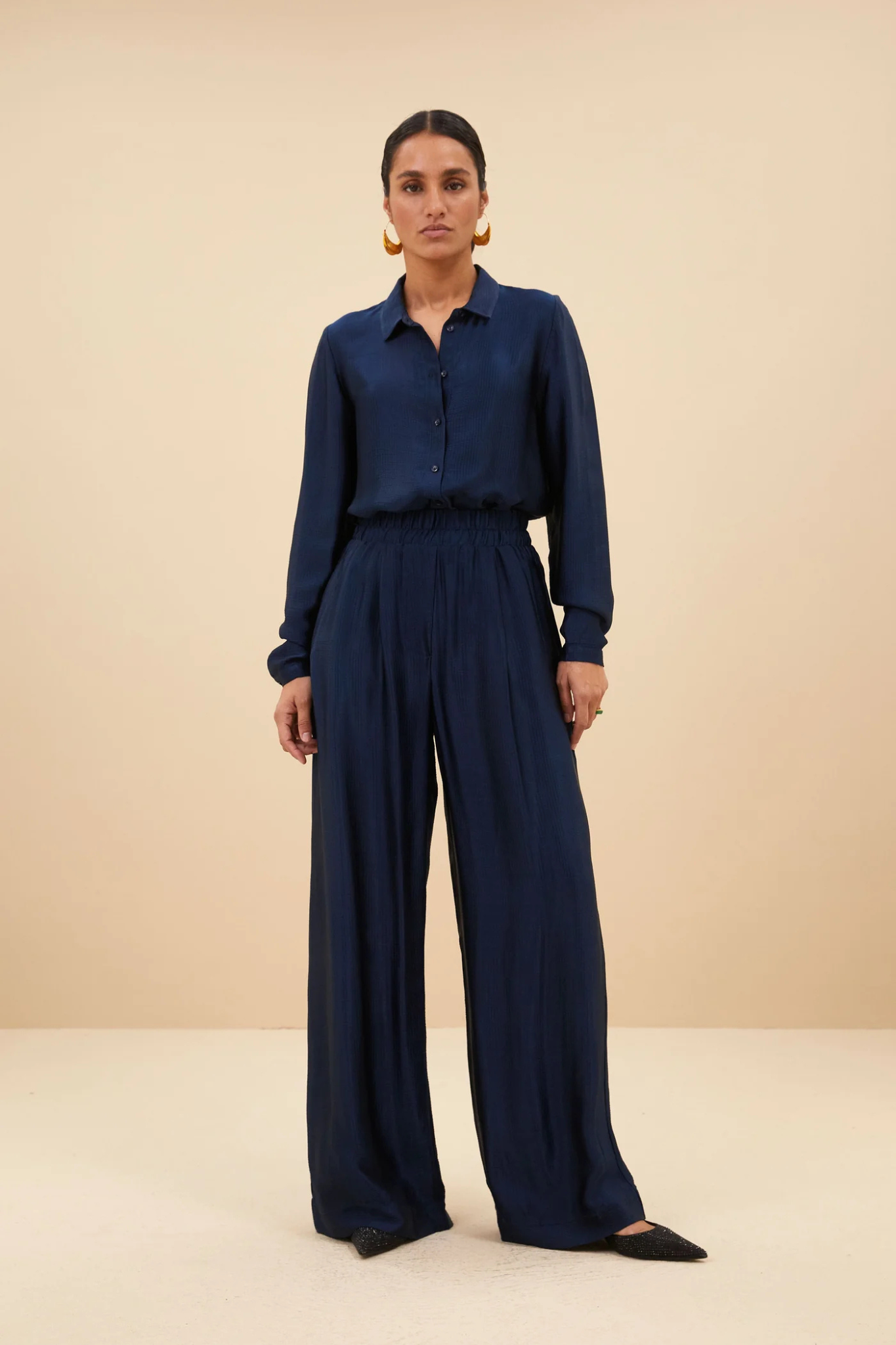 DONNA GLOSS STRIPLE BLOUSE - BLUE NIGHTS