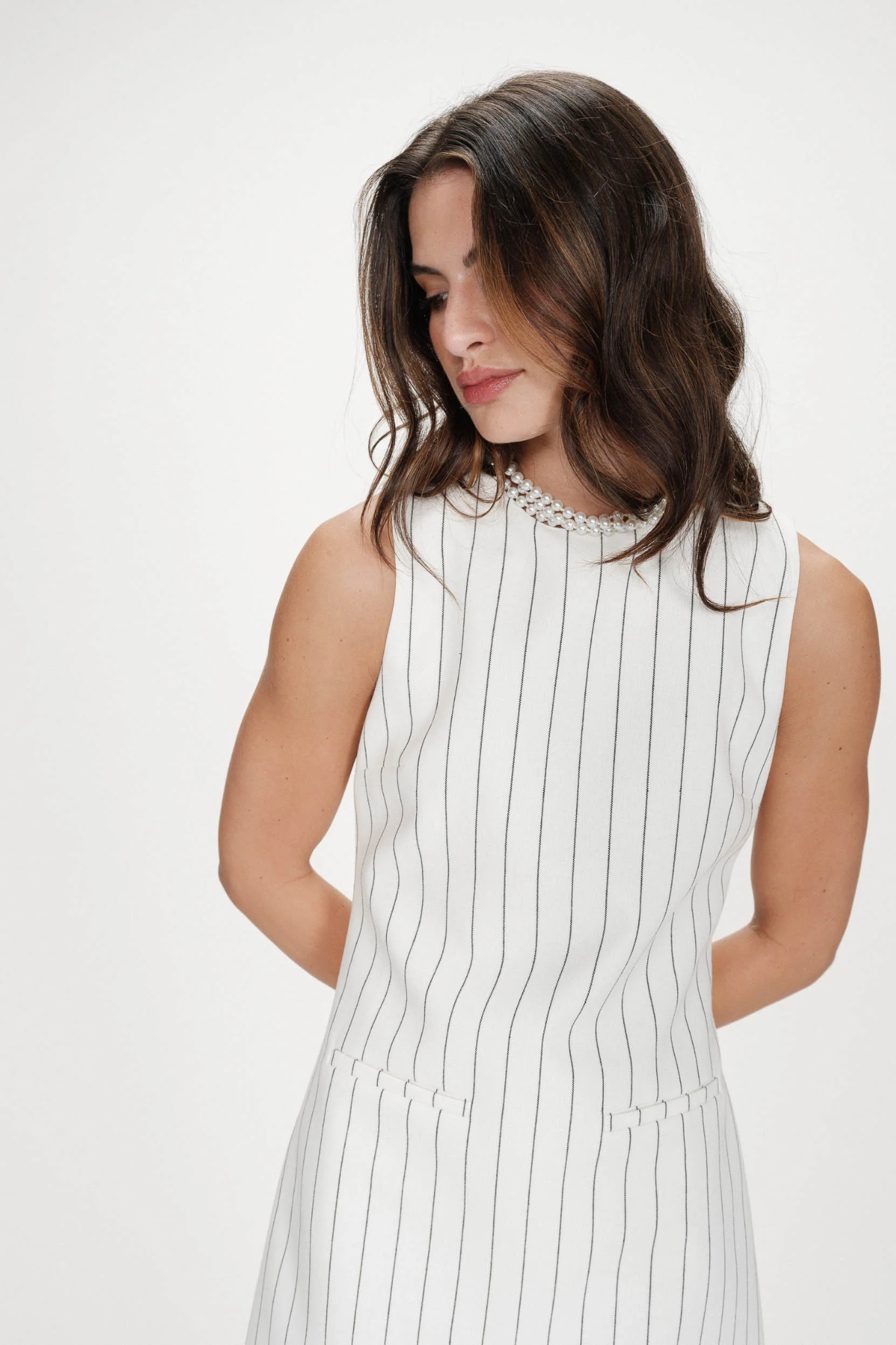 VEA STRIPED SHORT DRESS - WHITE