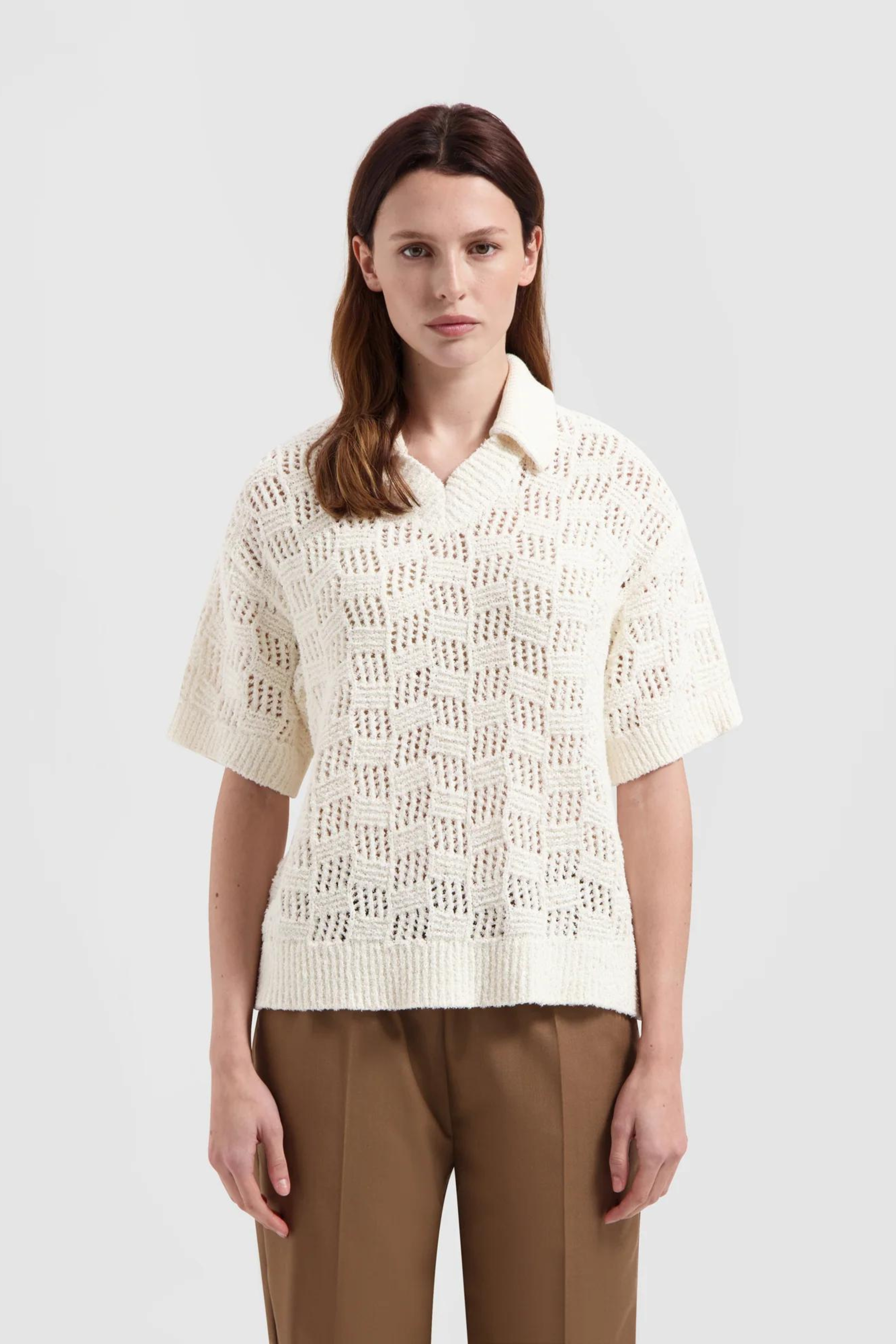 WMN CHECK KNITTED POLO WOMAN - OFF WHITE