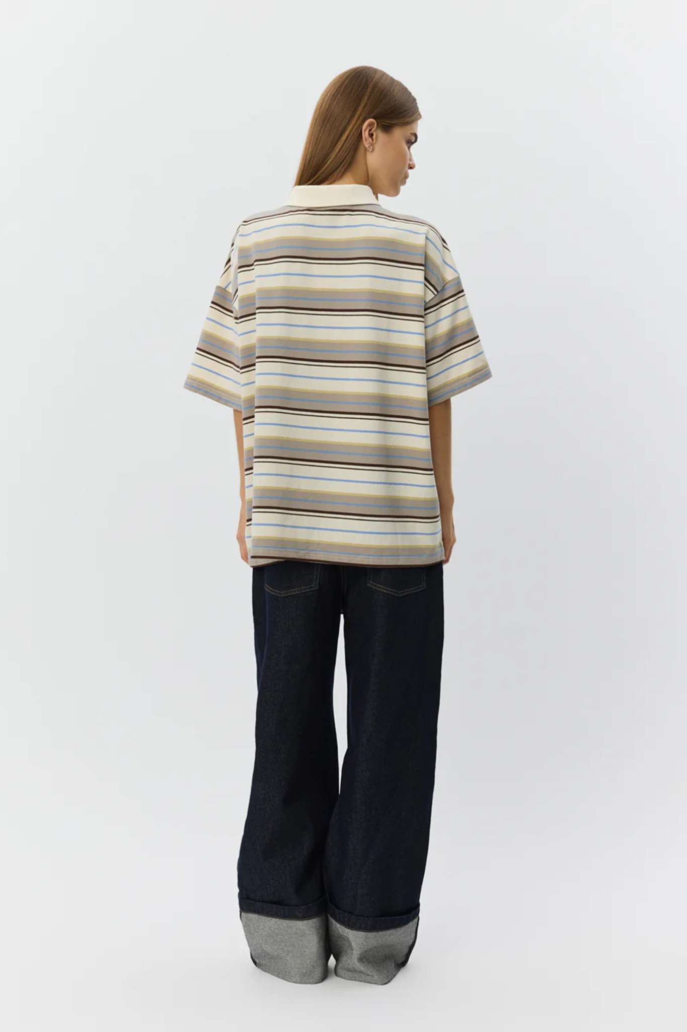 PIL OVERSIZE STRIPED POLOSHIRT - OFF WHITE STRIPED