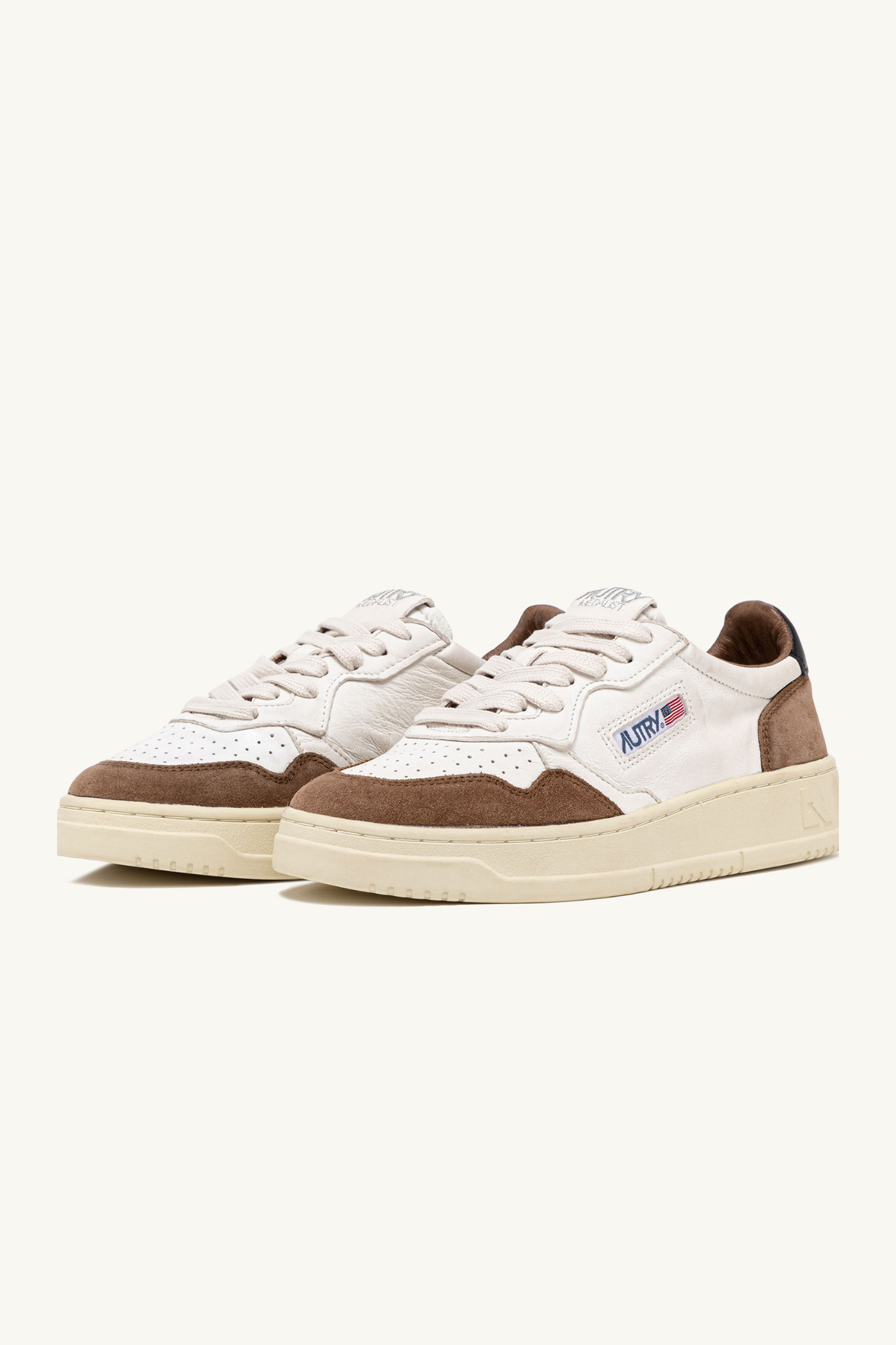 AULW-GS21 - MEDALIST LOW SNEAKERS IN SUEDE POWDER AND SOFT GOATSKIN COLOR WHITE AND BROWN