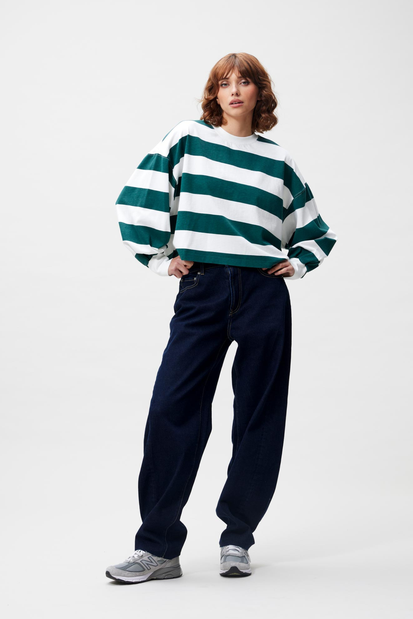 OVERSIZED STRIPED LONG SLEEVE T-SHIRT - SEA MOSS