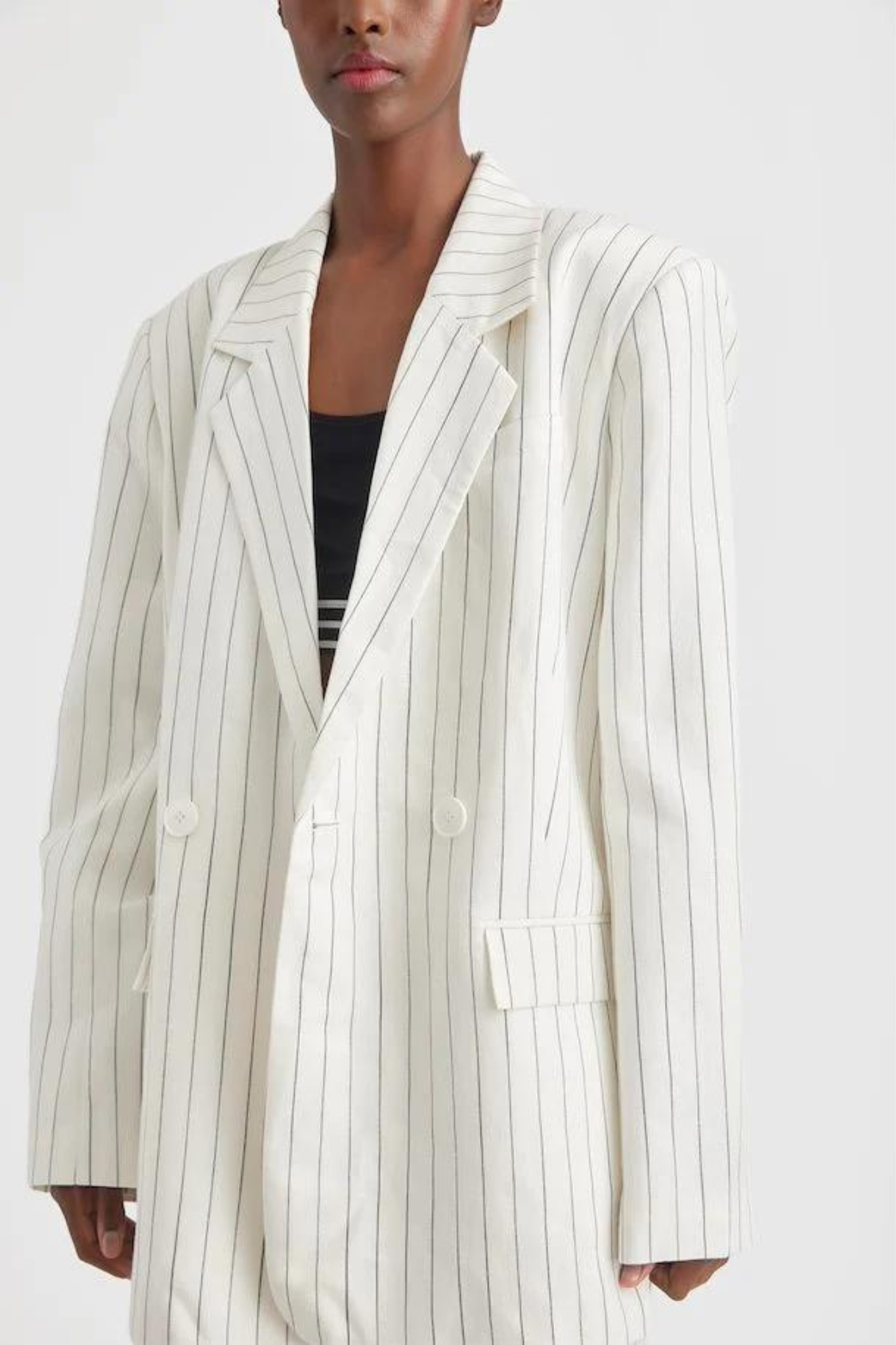 LIZAGZ LINEN PINSTRIPE BLAZER - EGRET LINEN PINSTRIPE