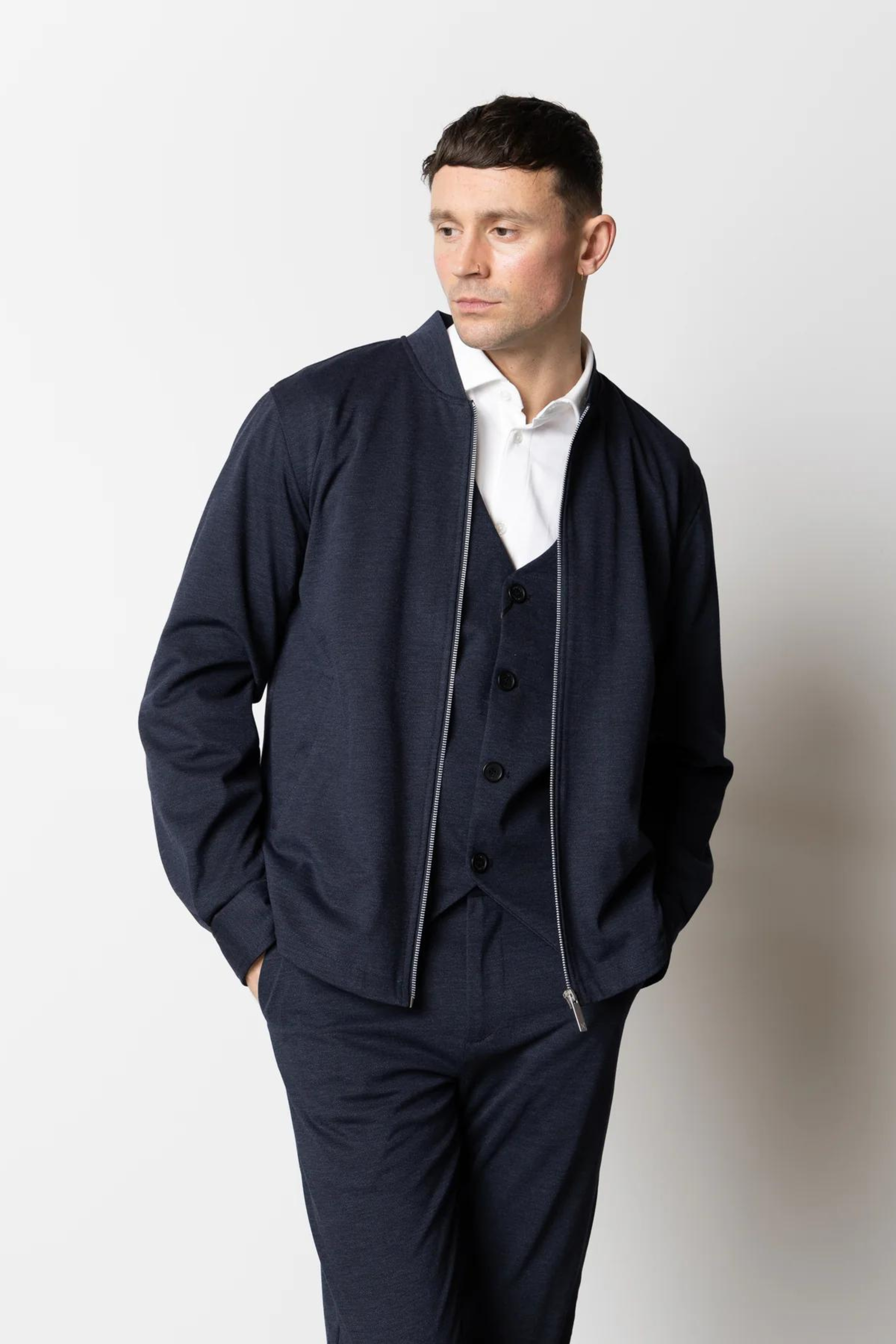 BRENDON JERSEY JACKET - NAVY