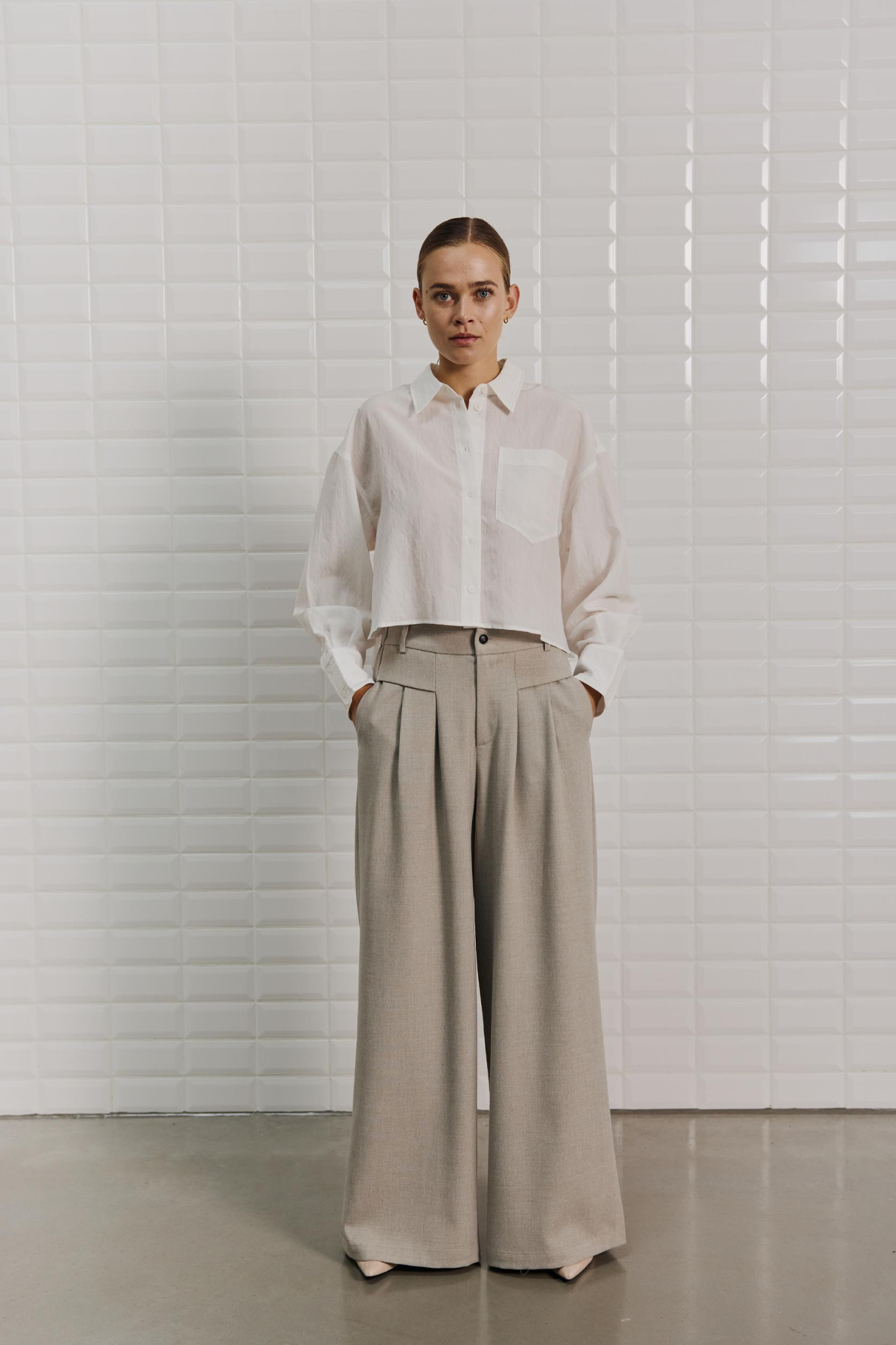 PILAR TAILORED PANT - GREY SAND MELANGE
