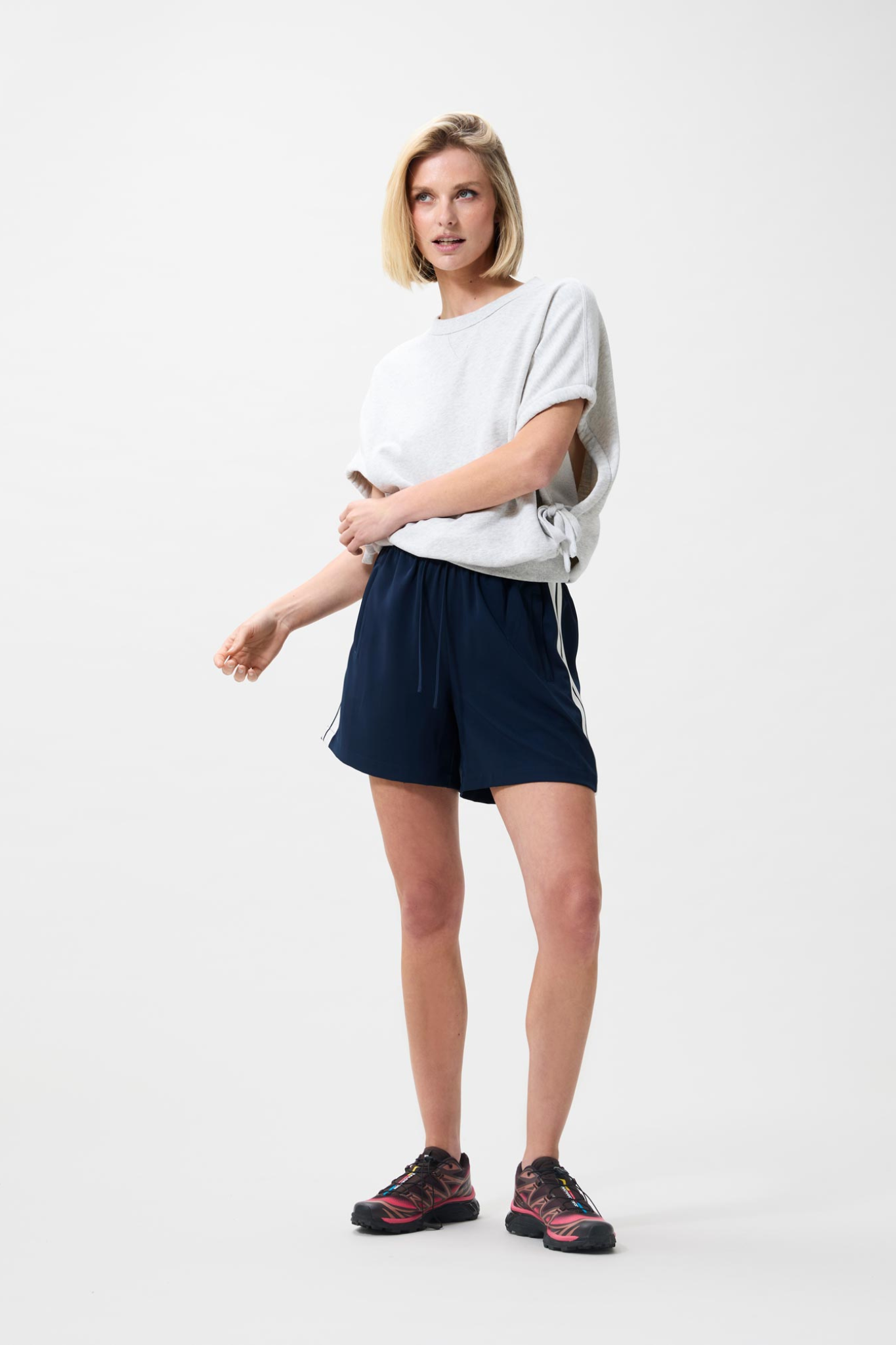 SHORT SLEEVE STRAP SWEATER - LIGHT GREY MELANGE