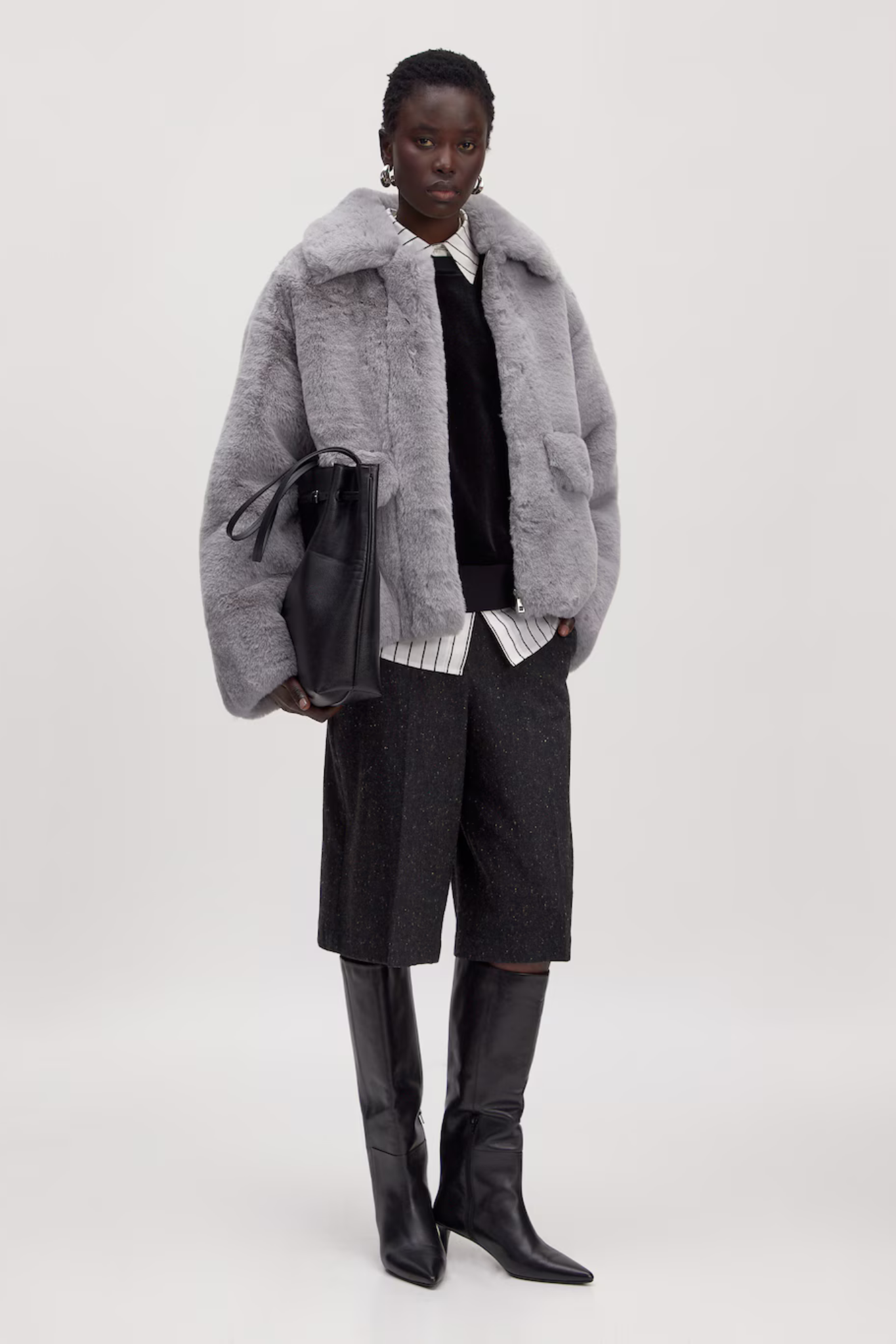 CARLY FUR JACKET - SILVER GREY