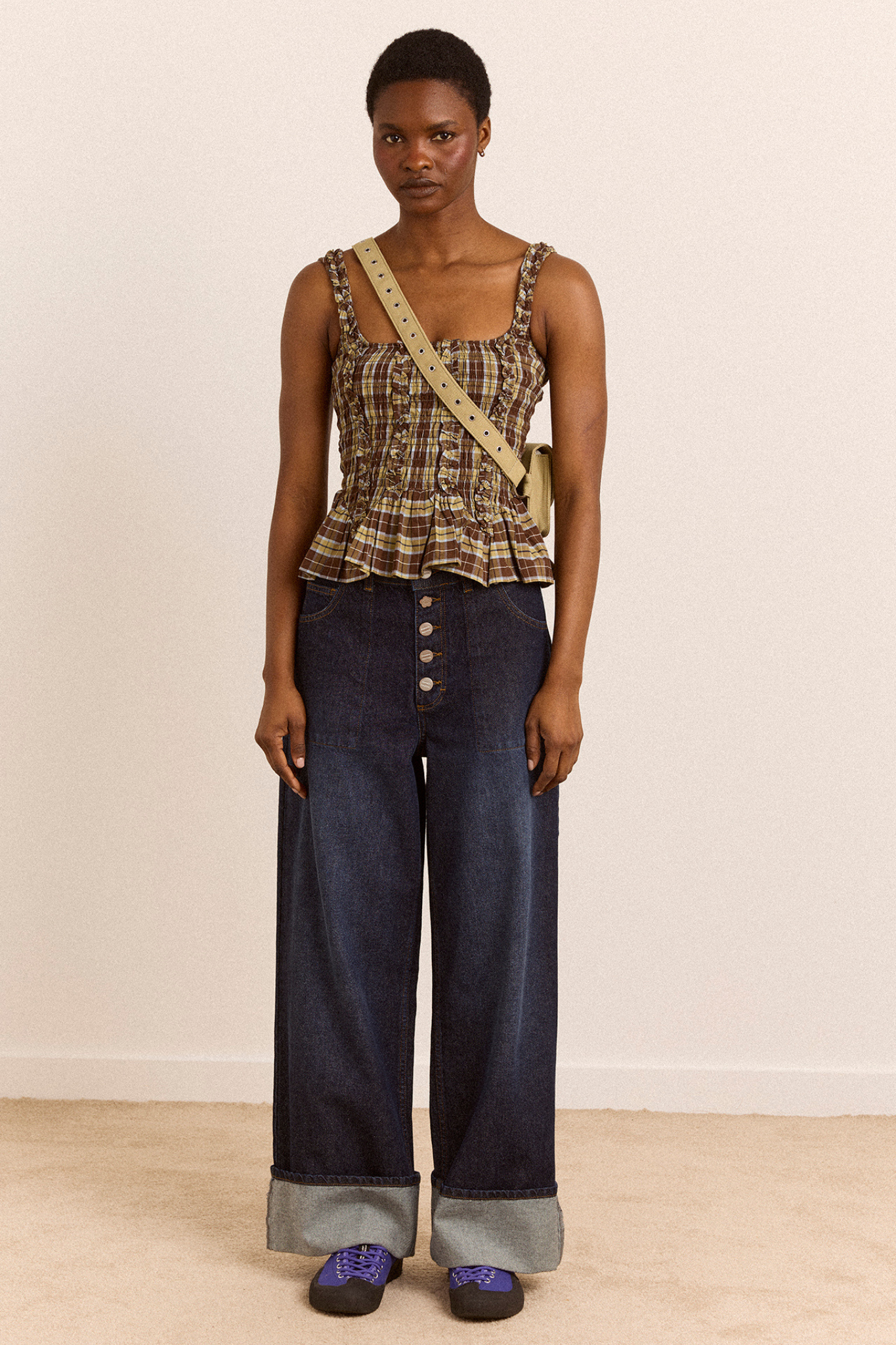 GIGI BAGGY WIDE TURN UP JEANS - INDIGO