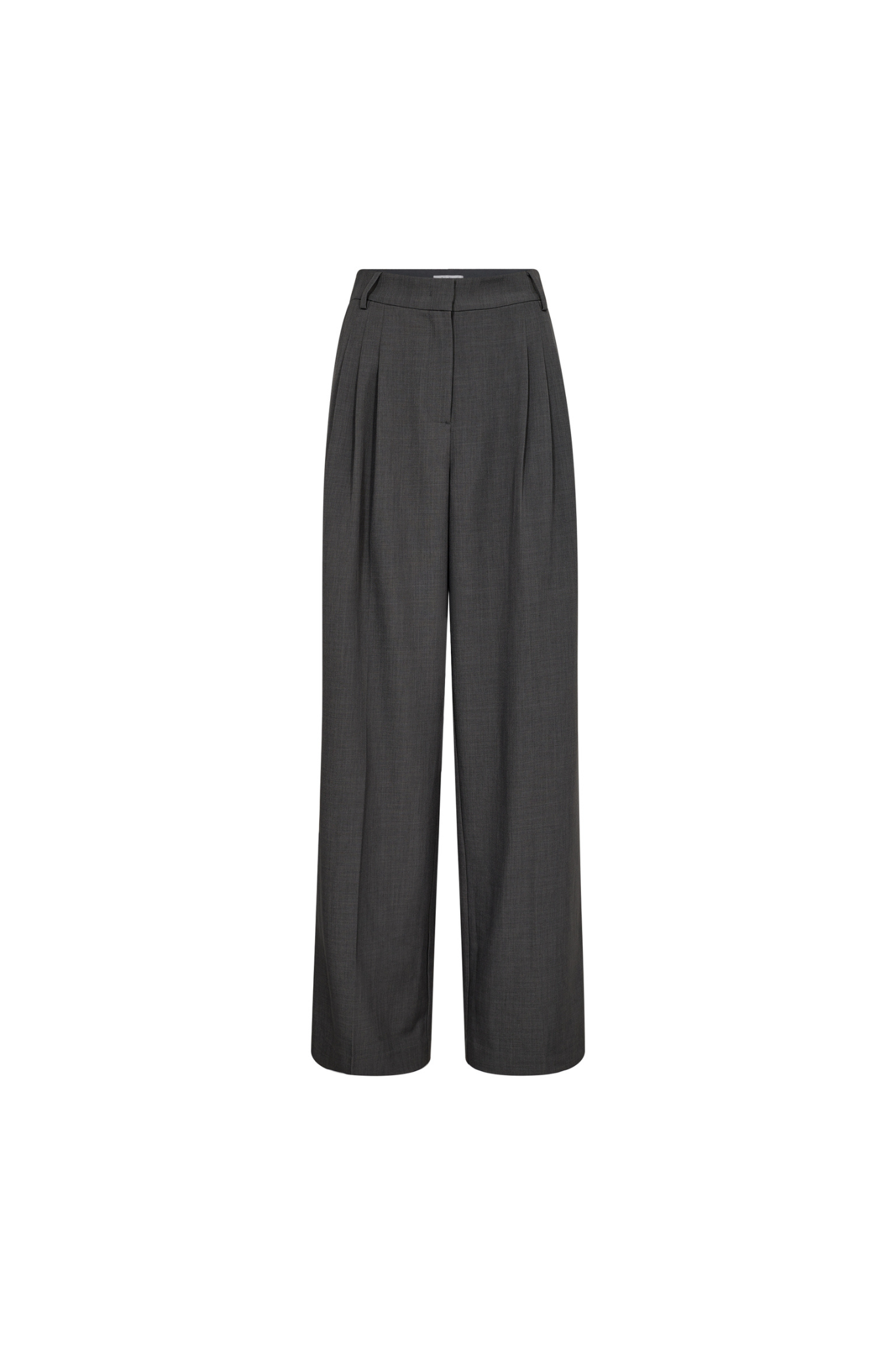 Co'Couture dark grey pleat wide pants. Front flatlay view