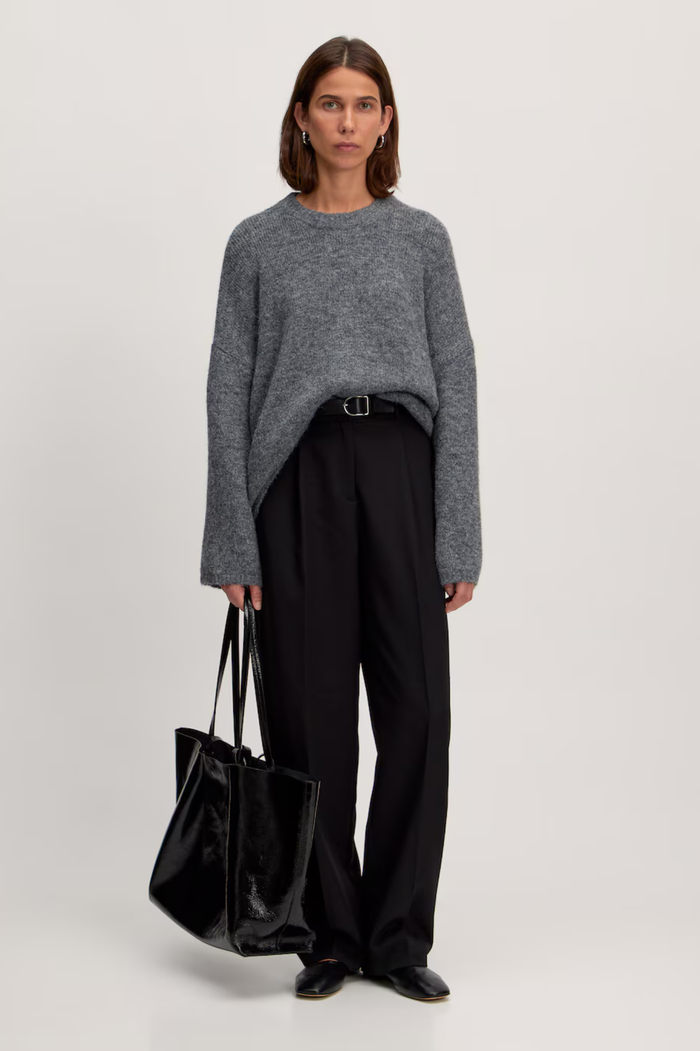 OVERSIZE ULVA JUMPER - GREY/FLOWER JACQUARD IN BLACK