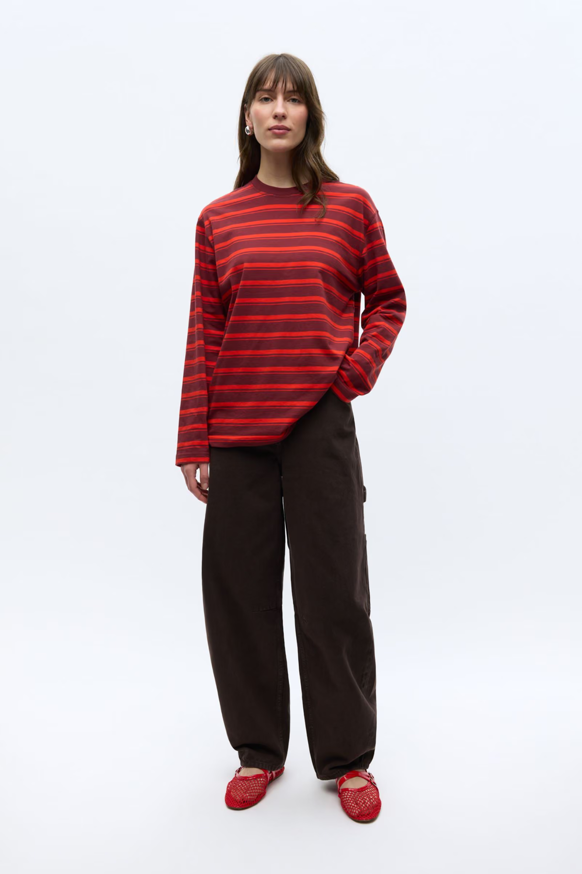 KULLA LS STRIPE - MAROON FIERY RED STRIPE