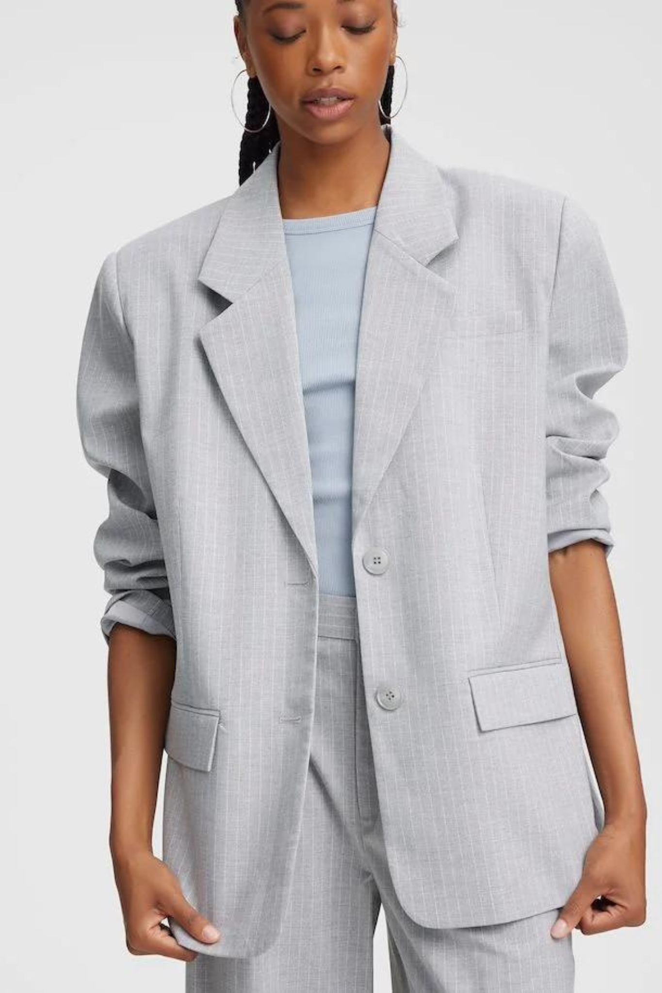 PAULA PINSTRIPE BLAZER - GREY