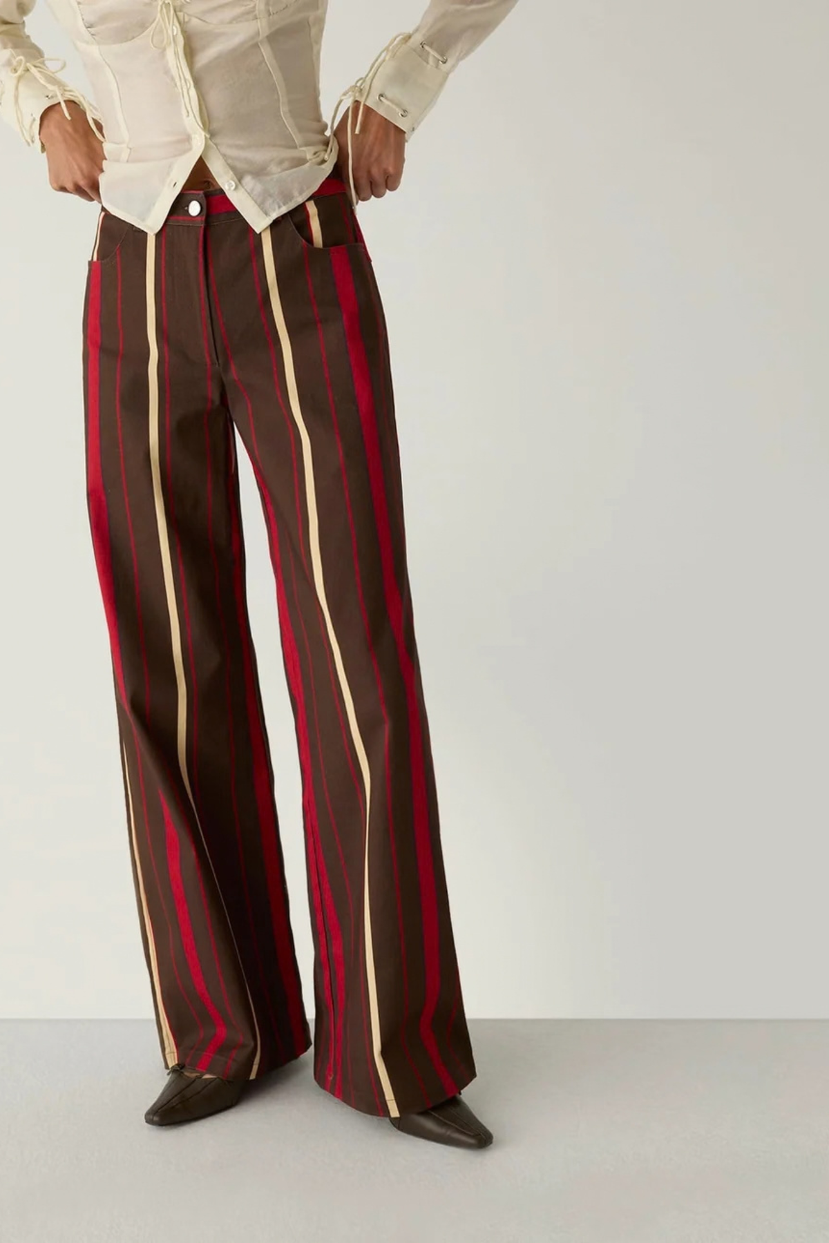 LEROY STRIPED TWILL PANTS - DARK BROWN