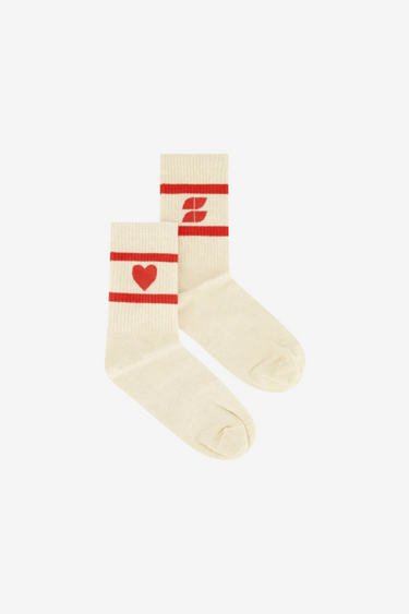 By-Bar grey heart socks with heart in red.