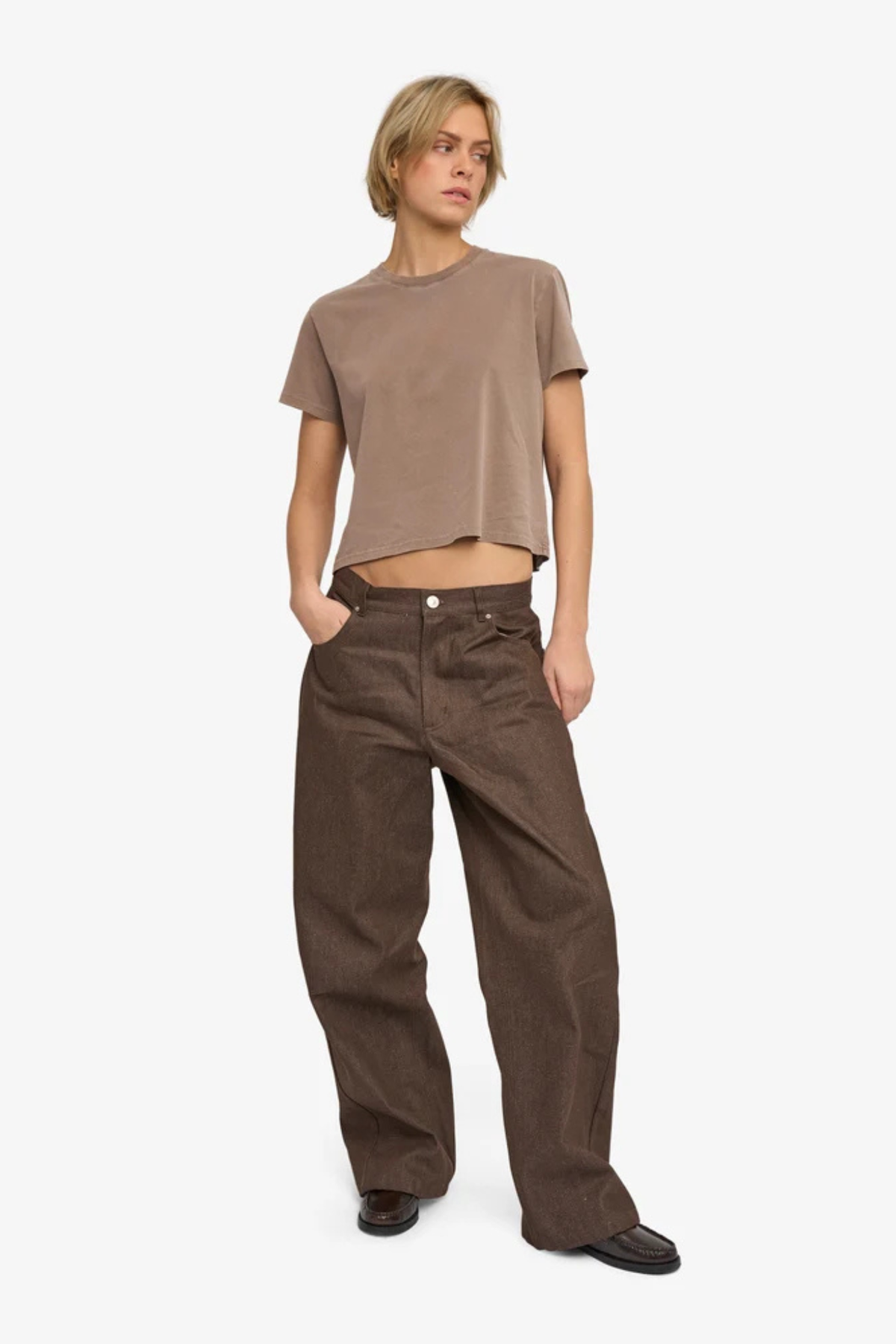 BIOLOGISCH BOXY CROP T-SHIRT - FADED KHAKI