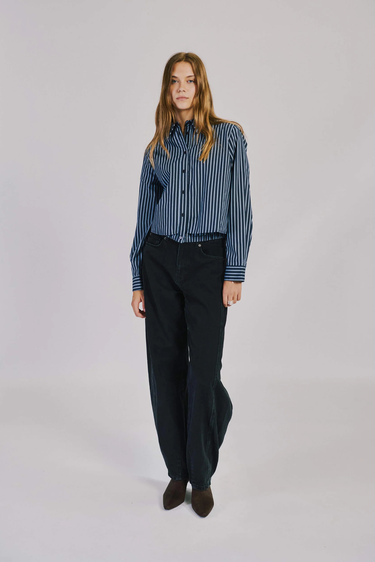 HOLLY CROPPED SHIRT - BLUE STRIPE