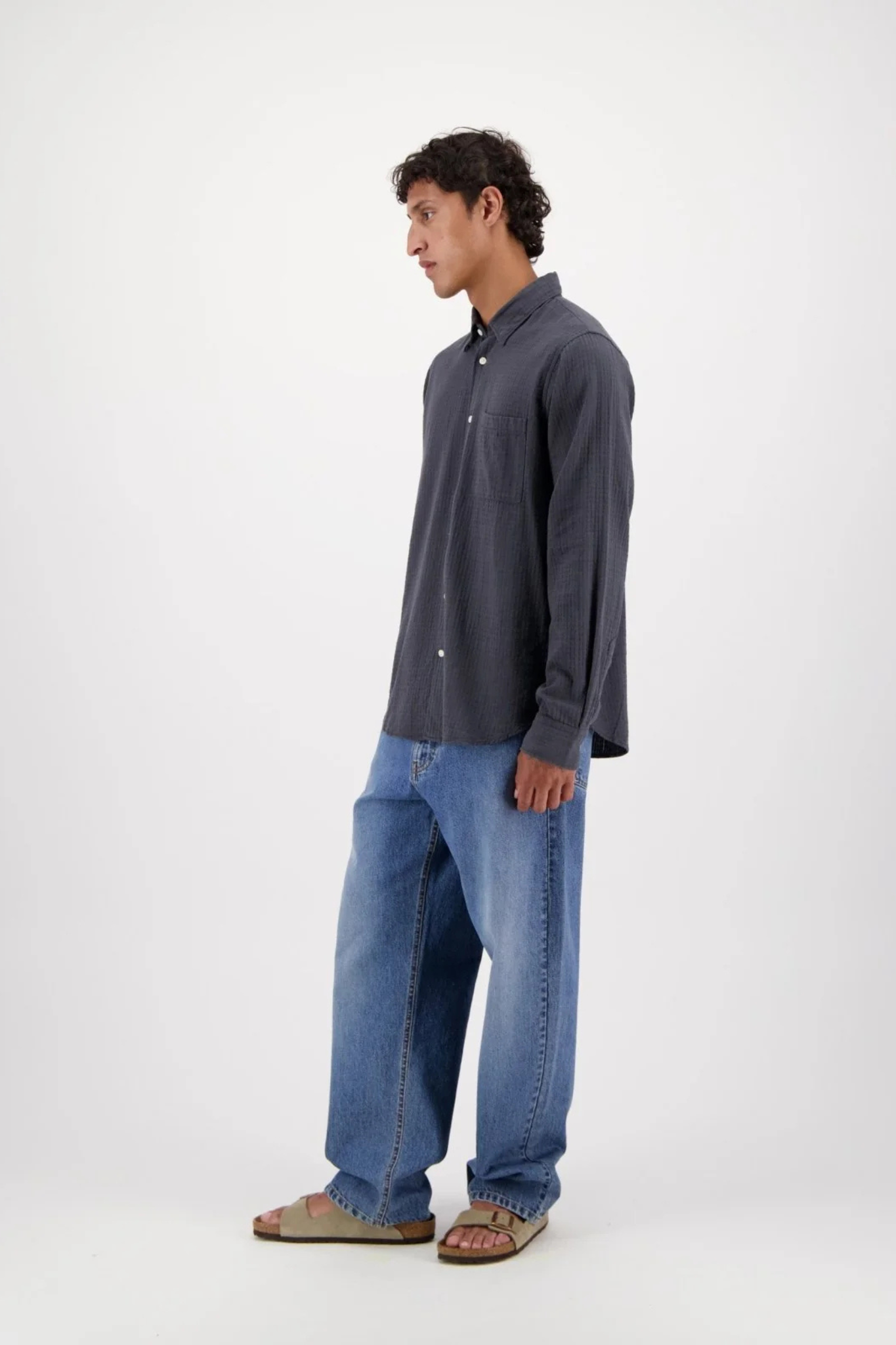 KONGA CRINKLE LONG SLEEVE SHIRT - WASHED BLACK