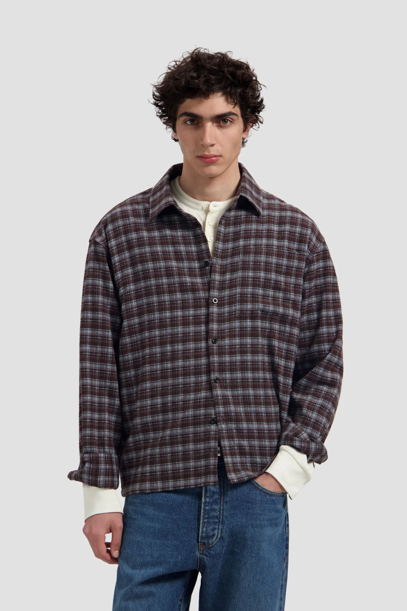 FLANNEL BOXY SHIRT - CHOCOLATE PLUM/WINDSURFER