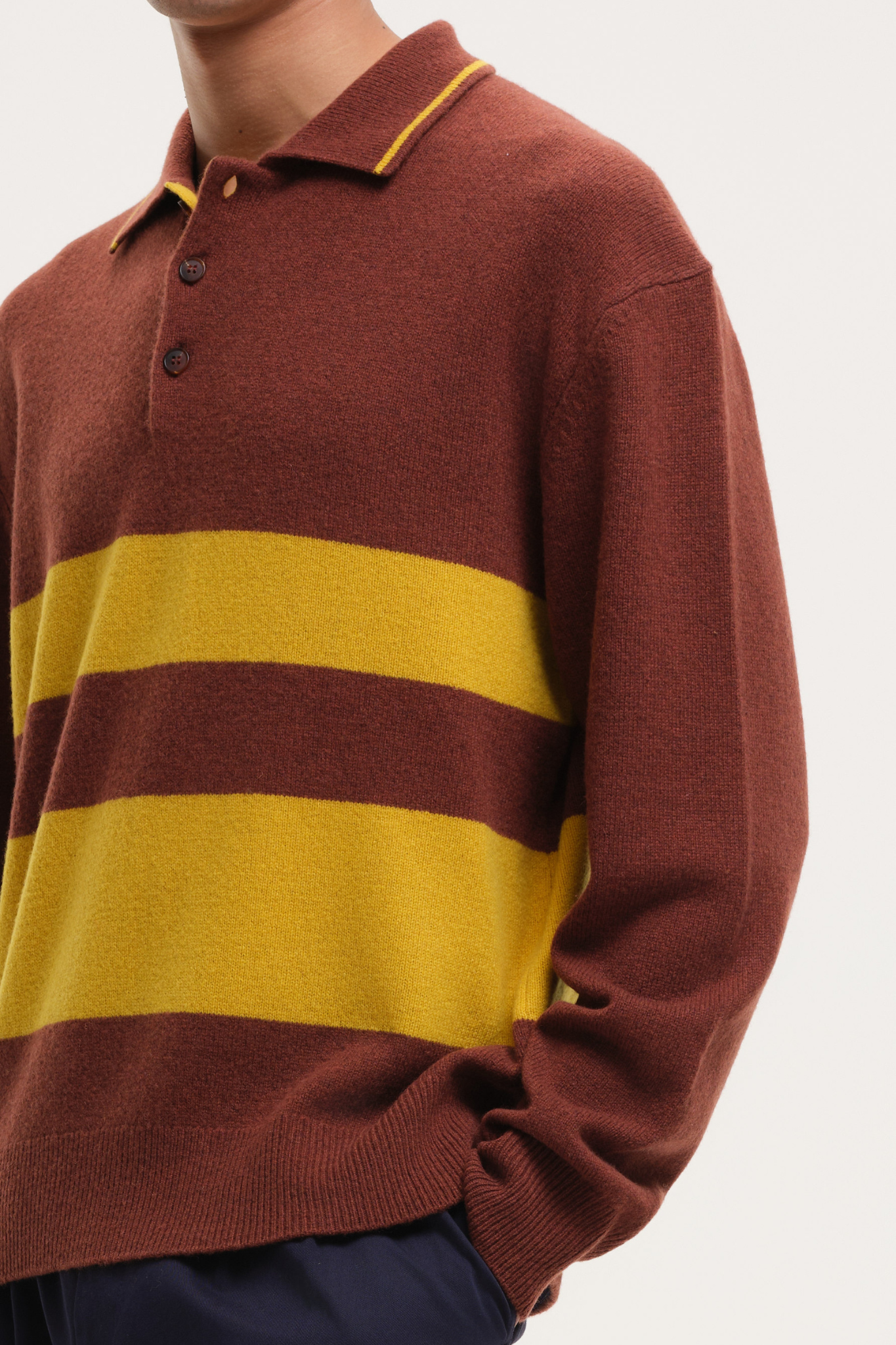 YOURHOUSE STRIPED POLO KNIT - BROWN