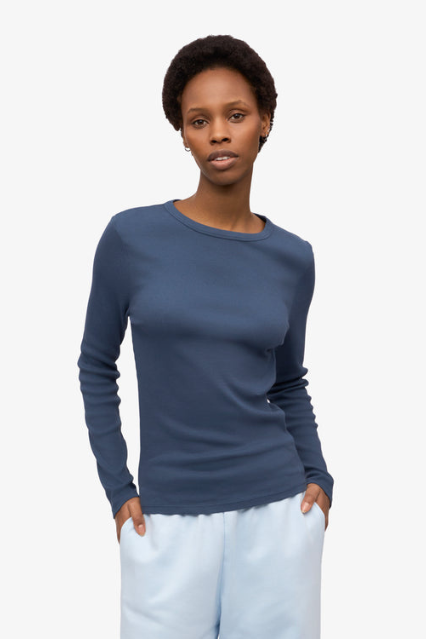ORGANIC RIB LS T-SHIRT WOMEN - PETROL BLUE