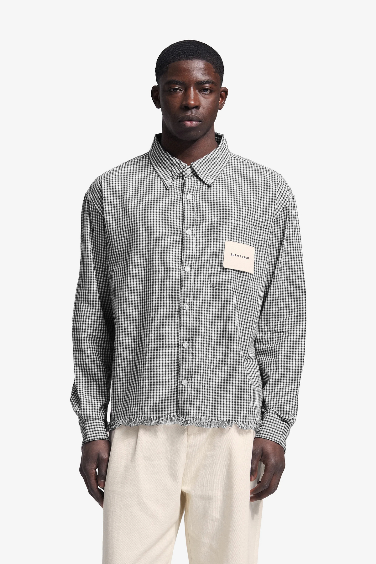 DISTRESSED FARMER'S LS SHIRT - BLACK