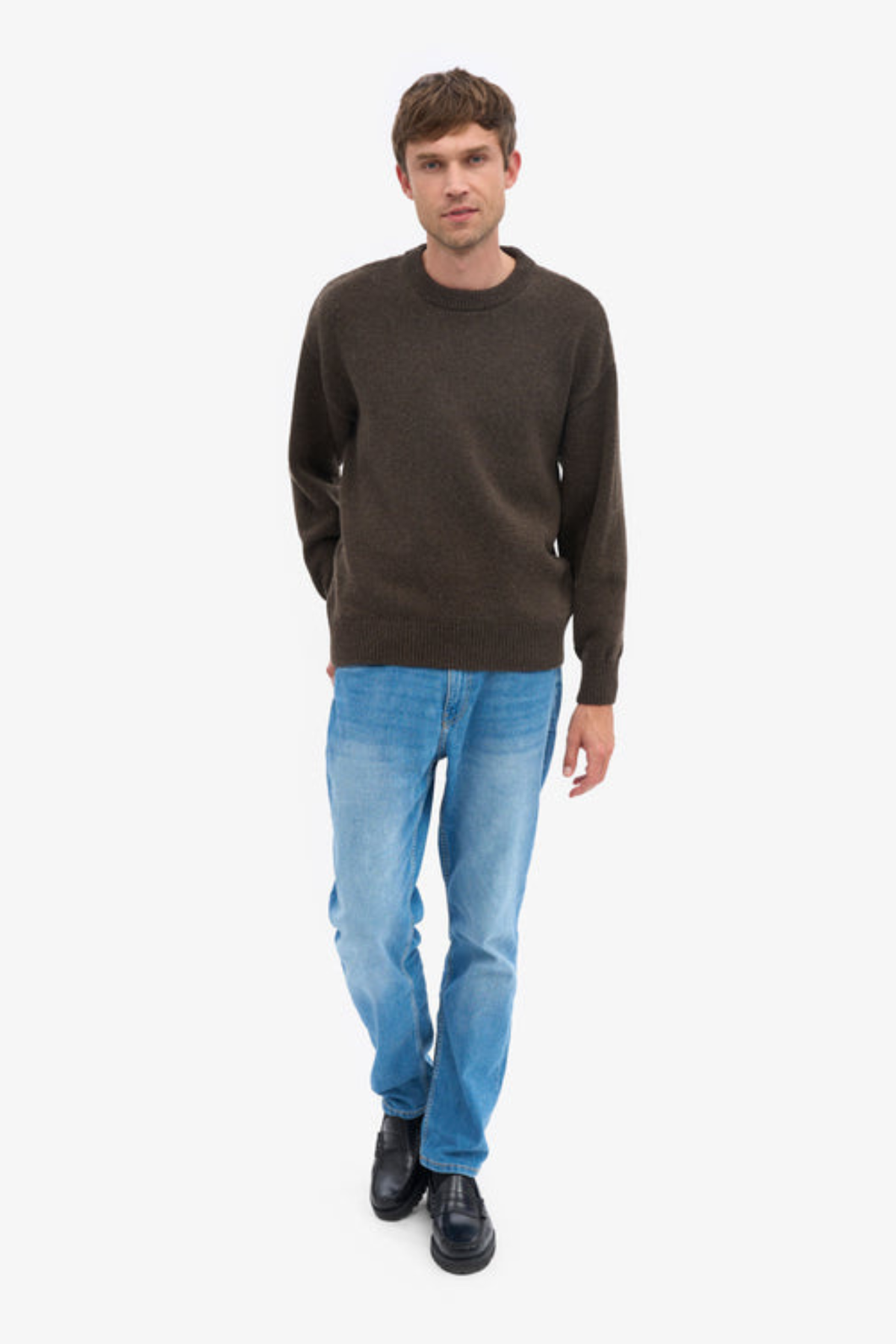 OVERSIZED MERINO WOOL CREW - COFFEE BROWN