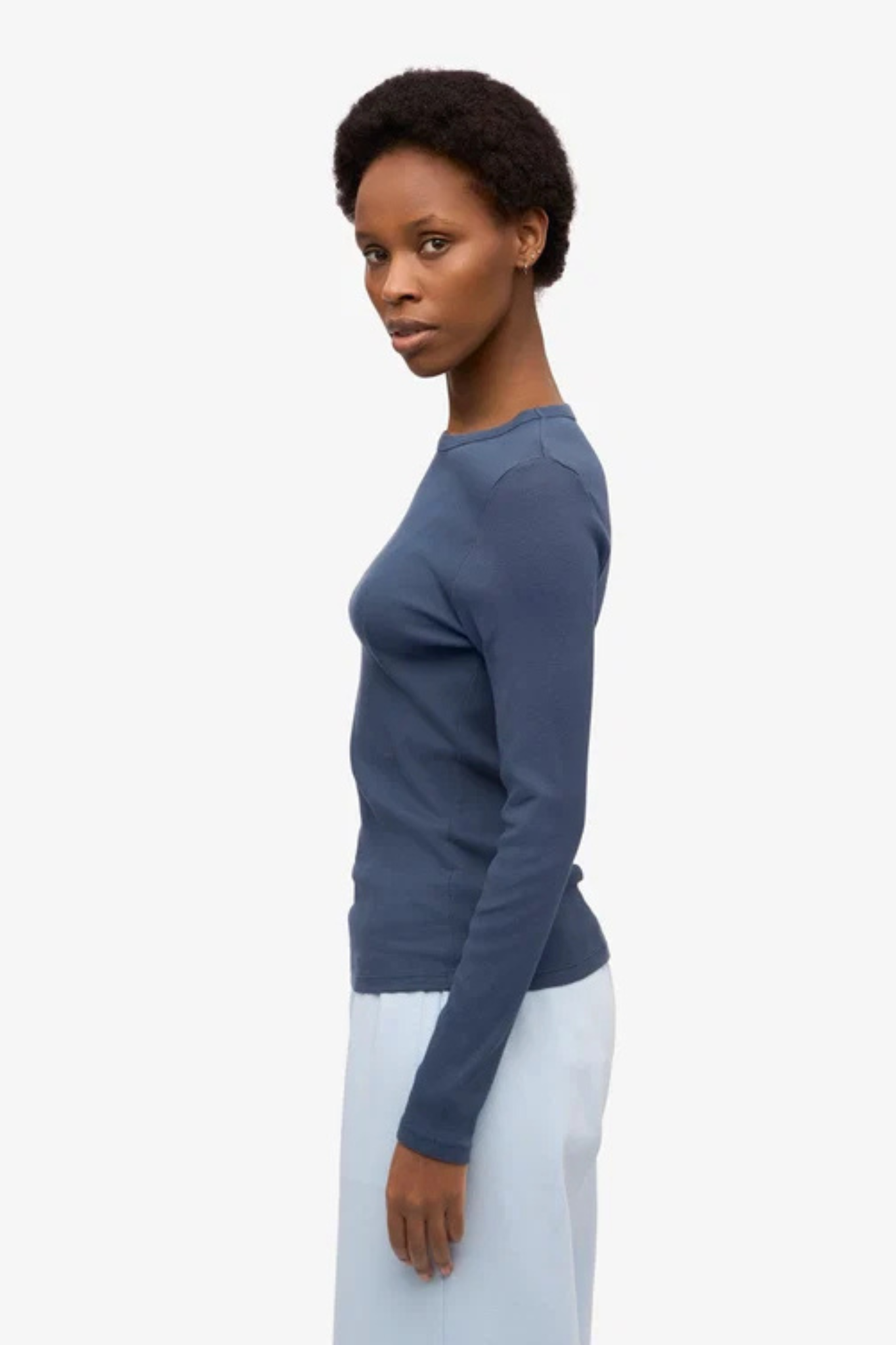 ORGANIC RIB LS T-SHIRT WOMEN - PETROL BLUE