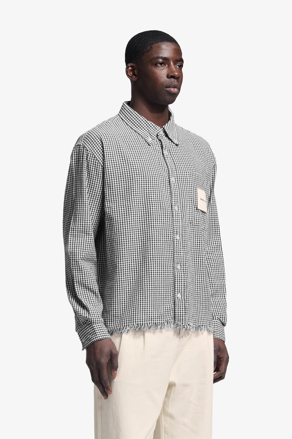 DISTRESSED FARMER'S LS SHIRT - BLACK