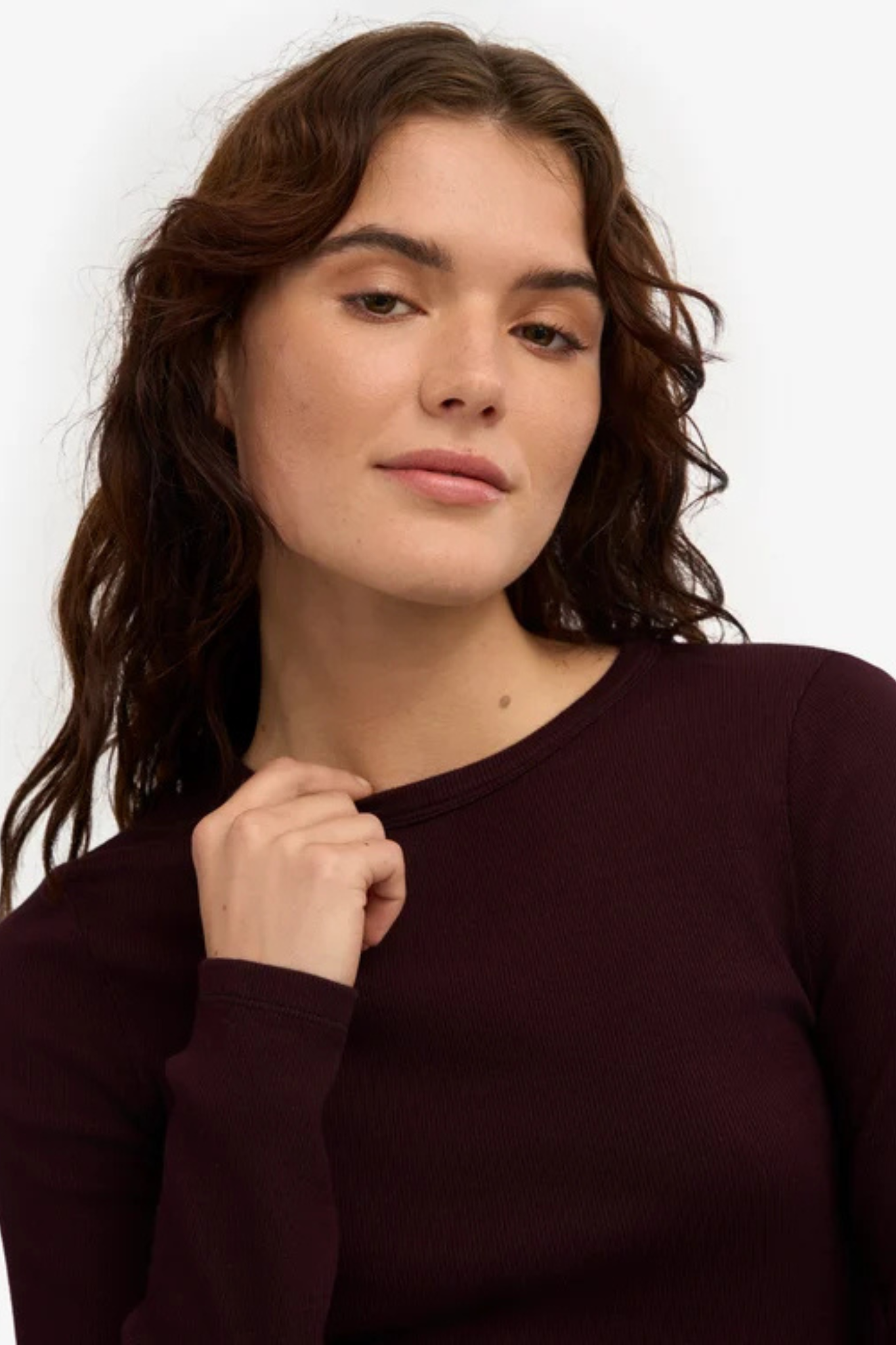 ORGANIC RIB LS T-SHIRT WOMEN - OXBLOOD RED
