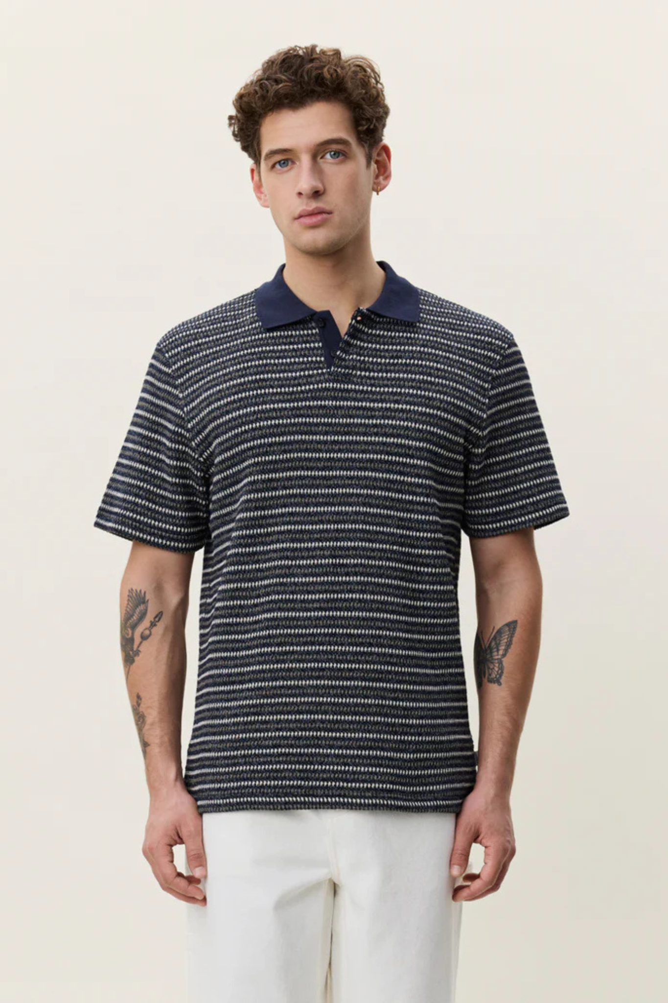 KNITTED STRIPE POLO - DARK BLUE NIGHT