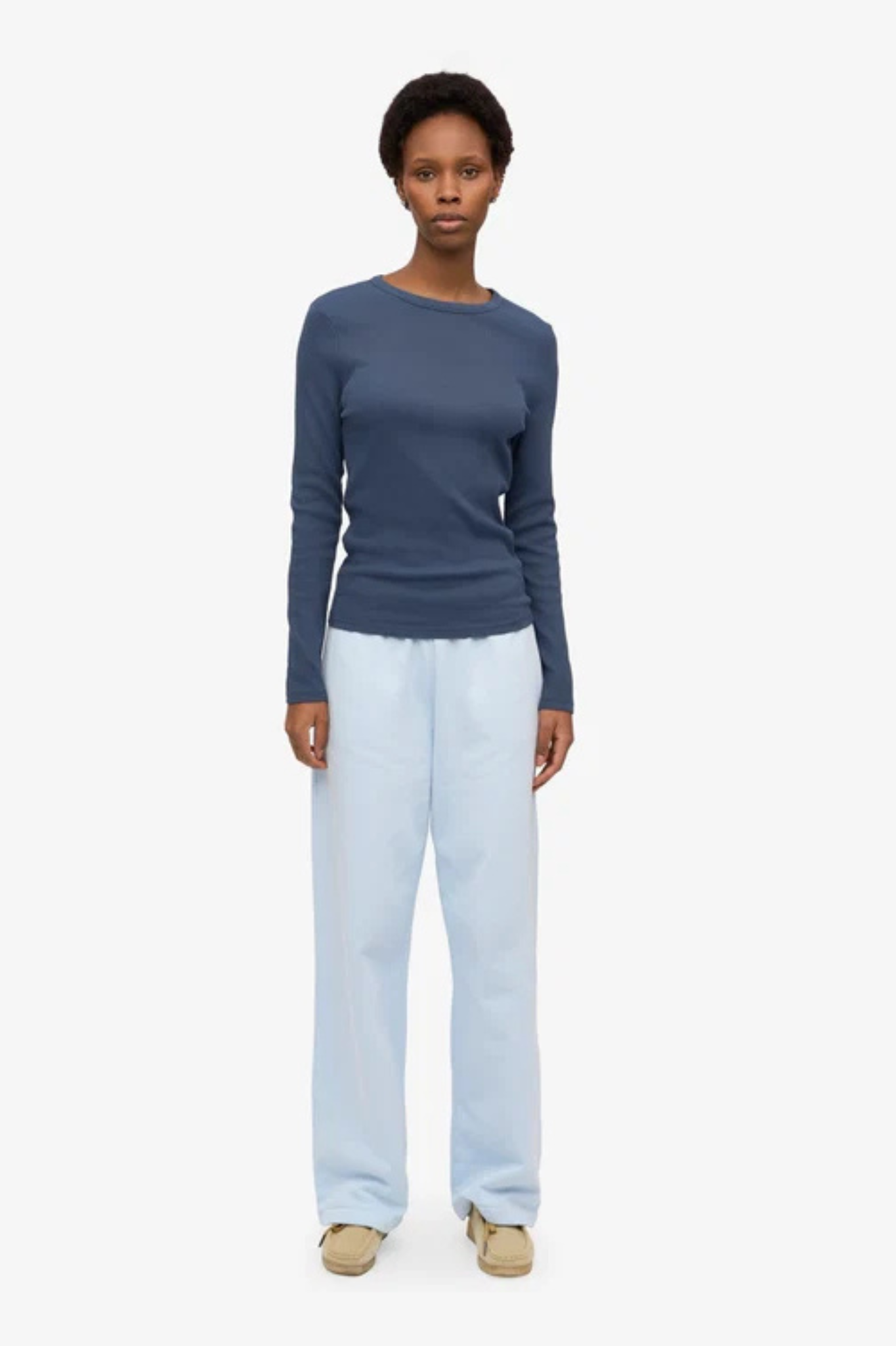 ORGANIC RIB LS T-SHIRT WOMEN - PETROL BLUE