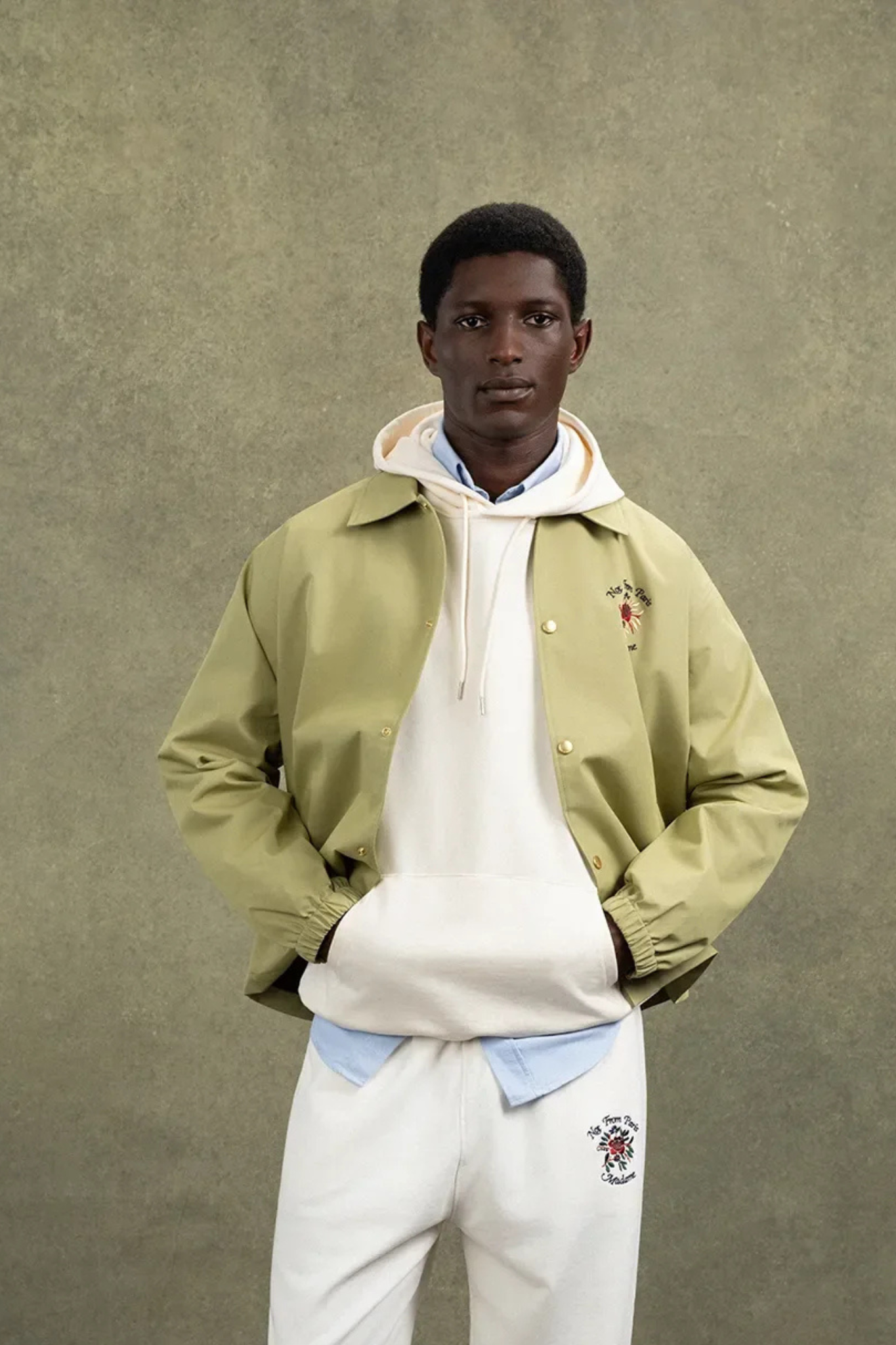 VESTE SLOGAN ROSE - OLIVE