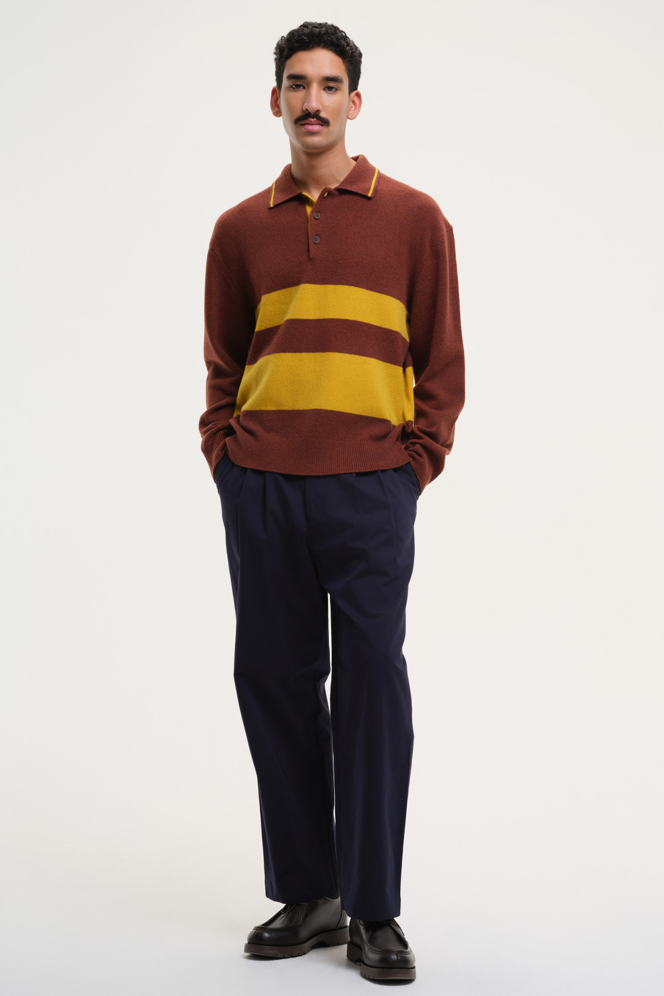 YOURHOUSE STRIPED POLO KNIT - BROWN