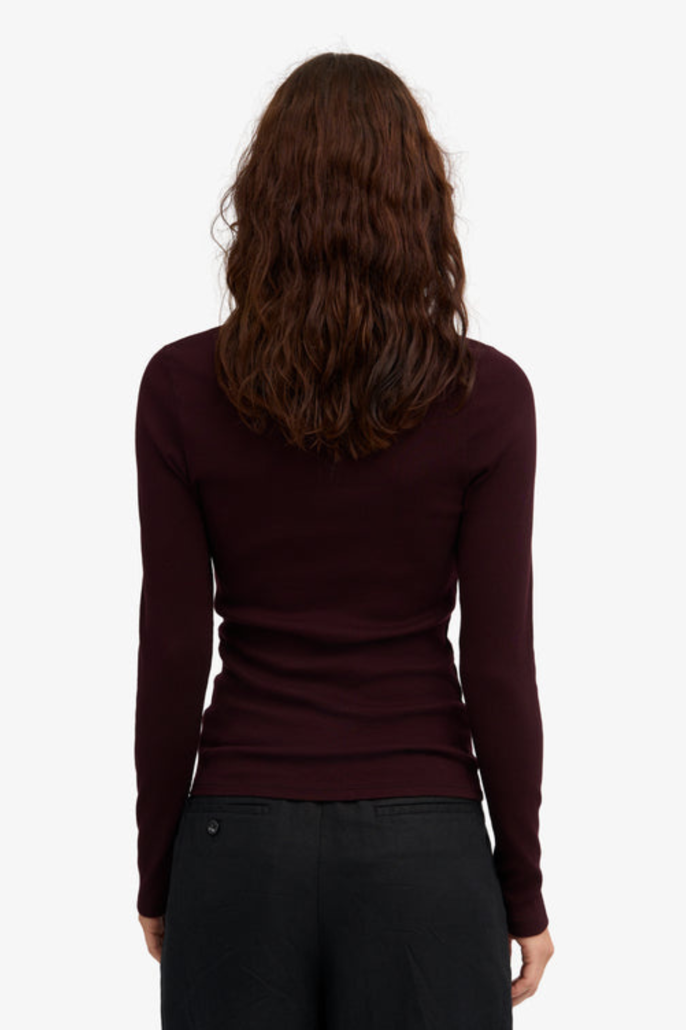 ORGANIC RIB LS T-SHIRT WOMEN - OXBLOOD RED