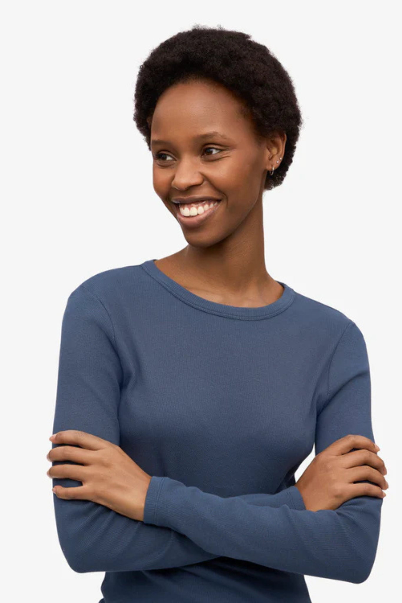 ORGANIC RIB LS T-SHIRT WOMEN - PETROL BLUE