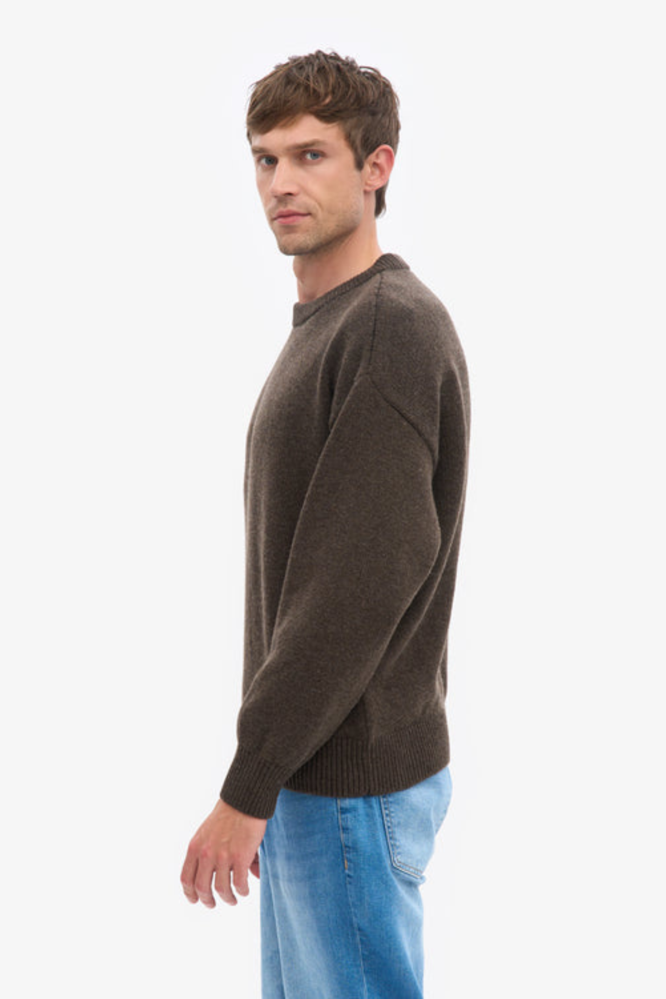 OVERSIZED MERINO WOOL CREW - COFFEE BROWN