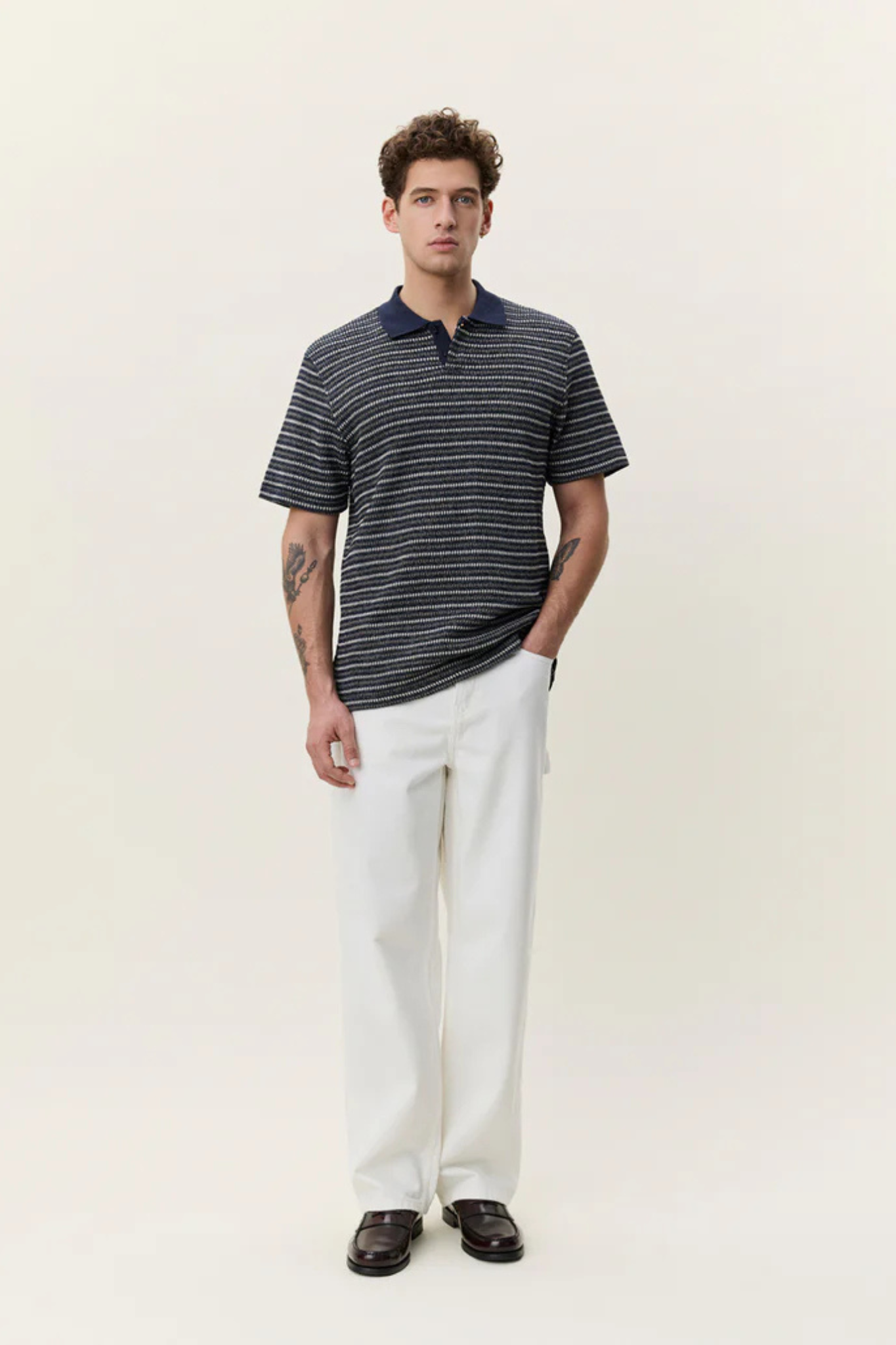 KNITTED STRIPE POLO - DARK BLUE NIGHT
