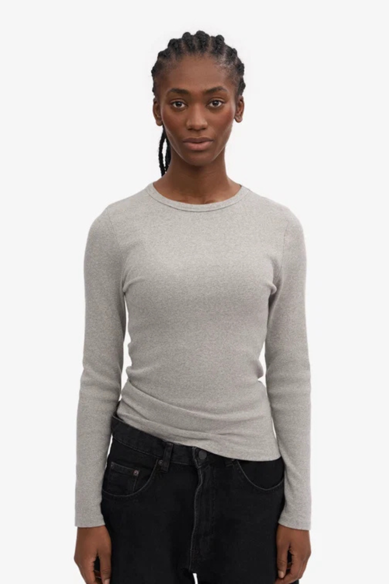ORGANIC RIB LS T-SHIRT WOMEN - HEATHER GREY