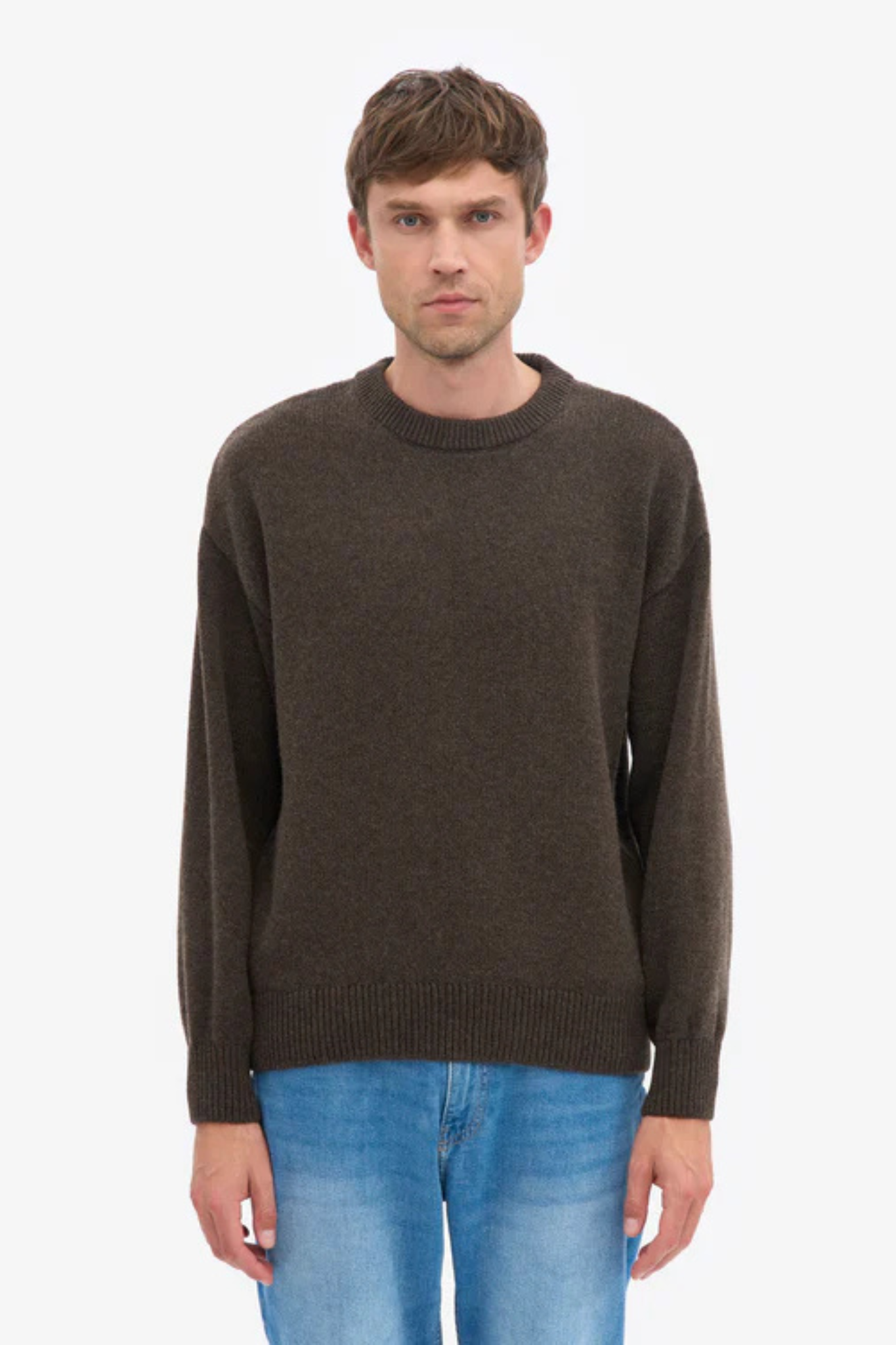 OVERSIZED MERINO WOOL CREW - COFFEE BROWN