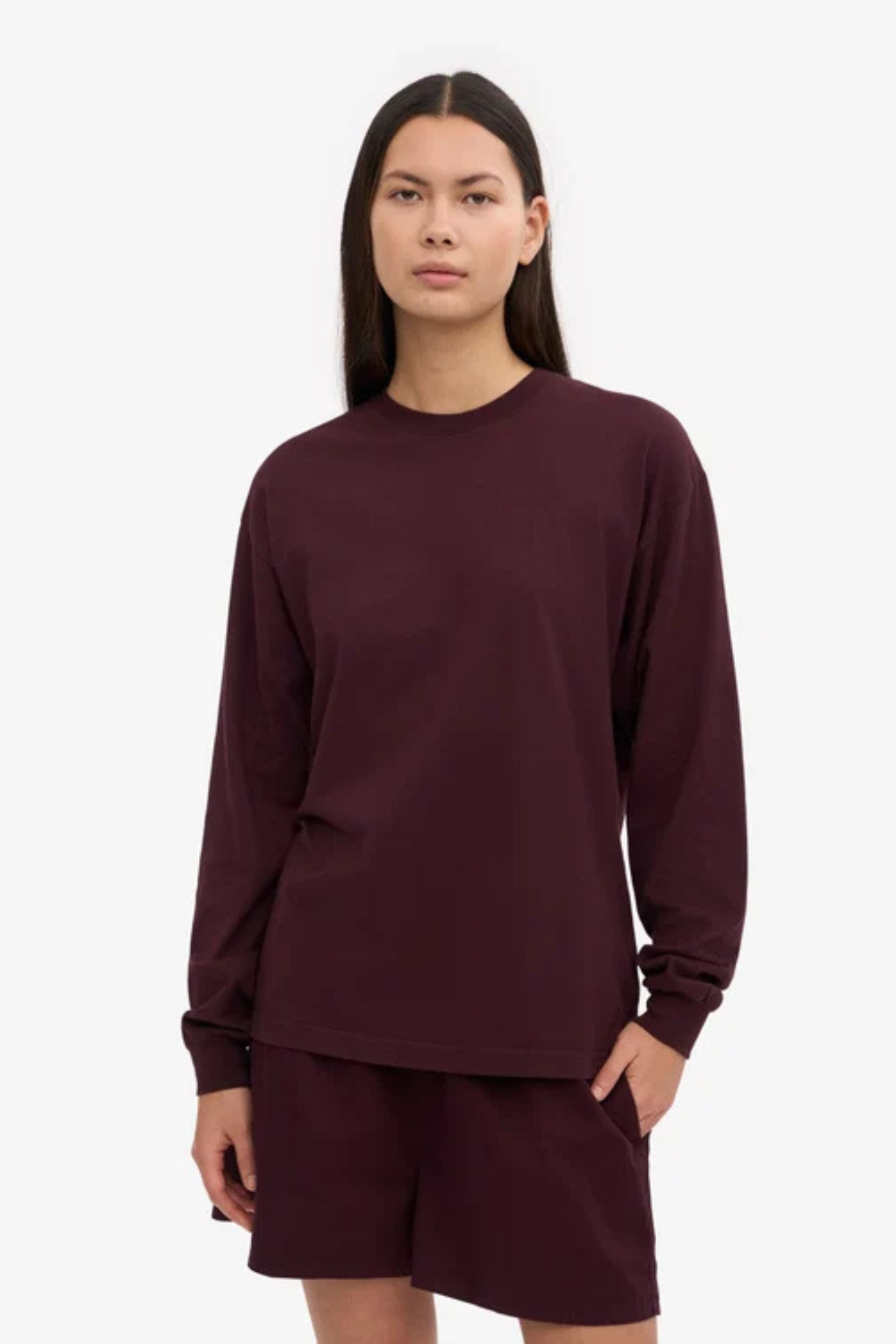 OVERSIZED ORGANIC LS T-SHIRT - OXBLOOD RED