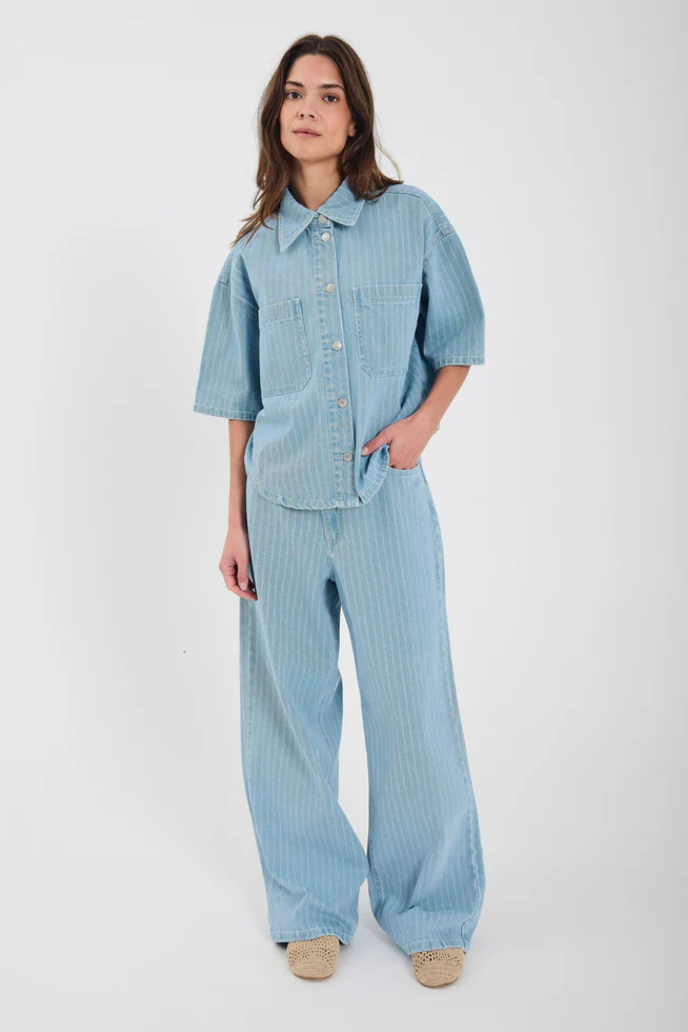 HANNALI WIDE JEANS - LIGHT BLUE STRIPE