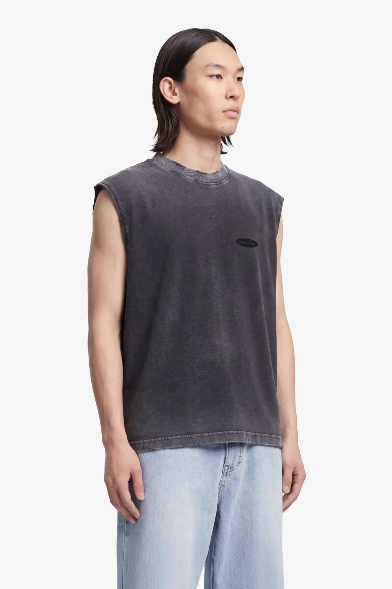 F*CK OFF SLEEVLESS DISTRESSED T-SHIRT - SHADOW BLACK