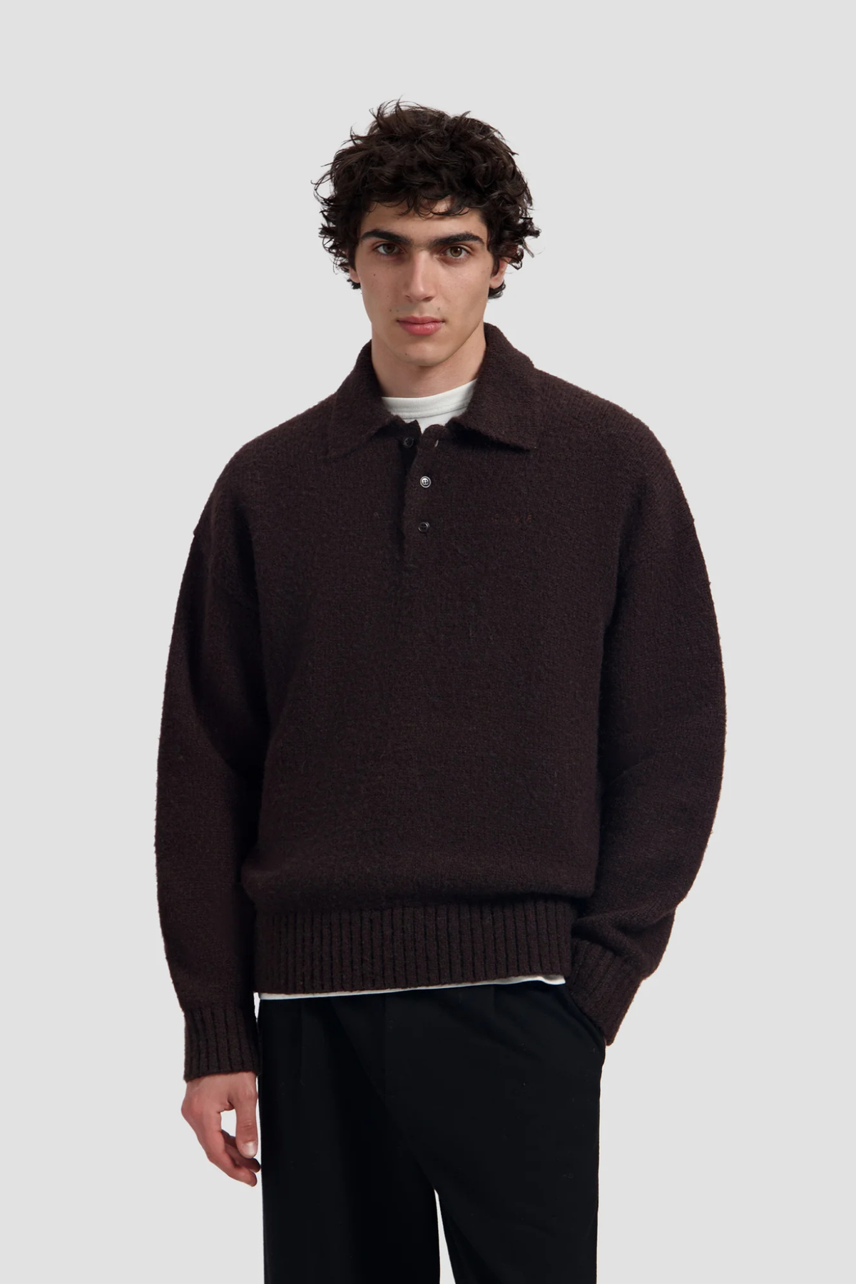 OVERSIZED KNITTED POLO - CHOCOLATE PLUM