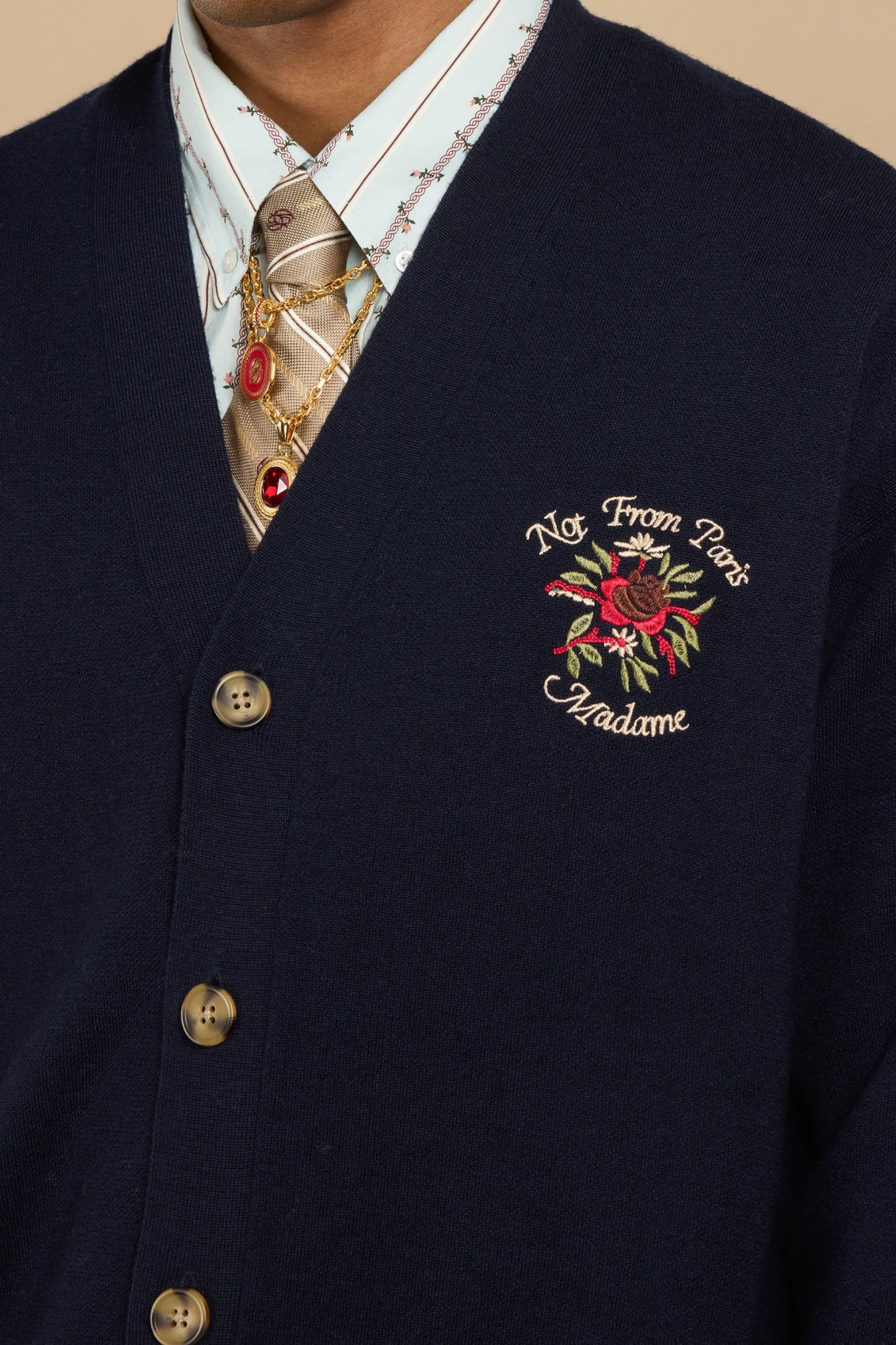 LE CARDIGAN SLOGAN ROSE - NAVY
