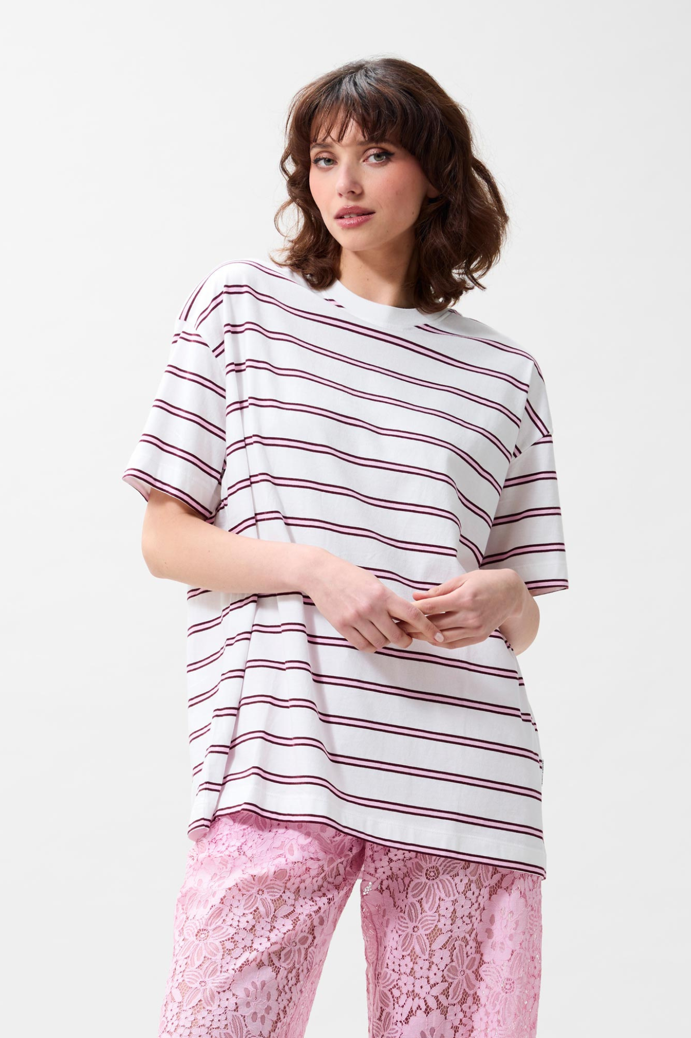 OVERSIZED STRIPED T-SHIRT - ROSEBLOOM