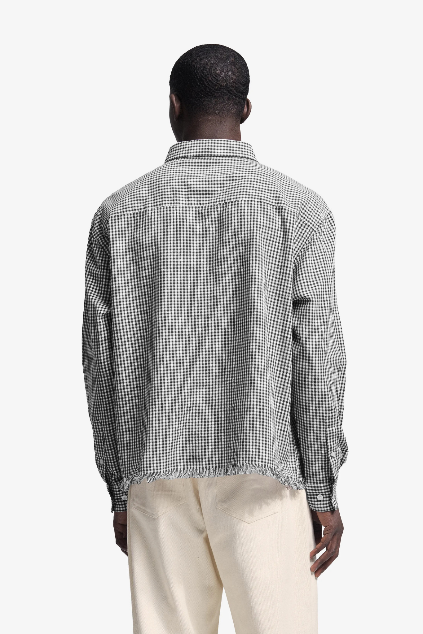 DISTRESSED FARMER'S LS SHIRT - BLACK
