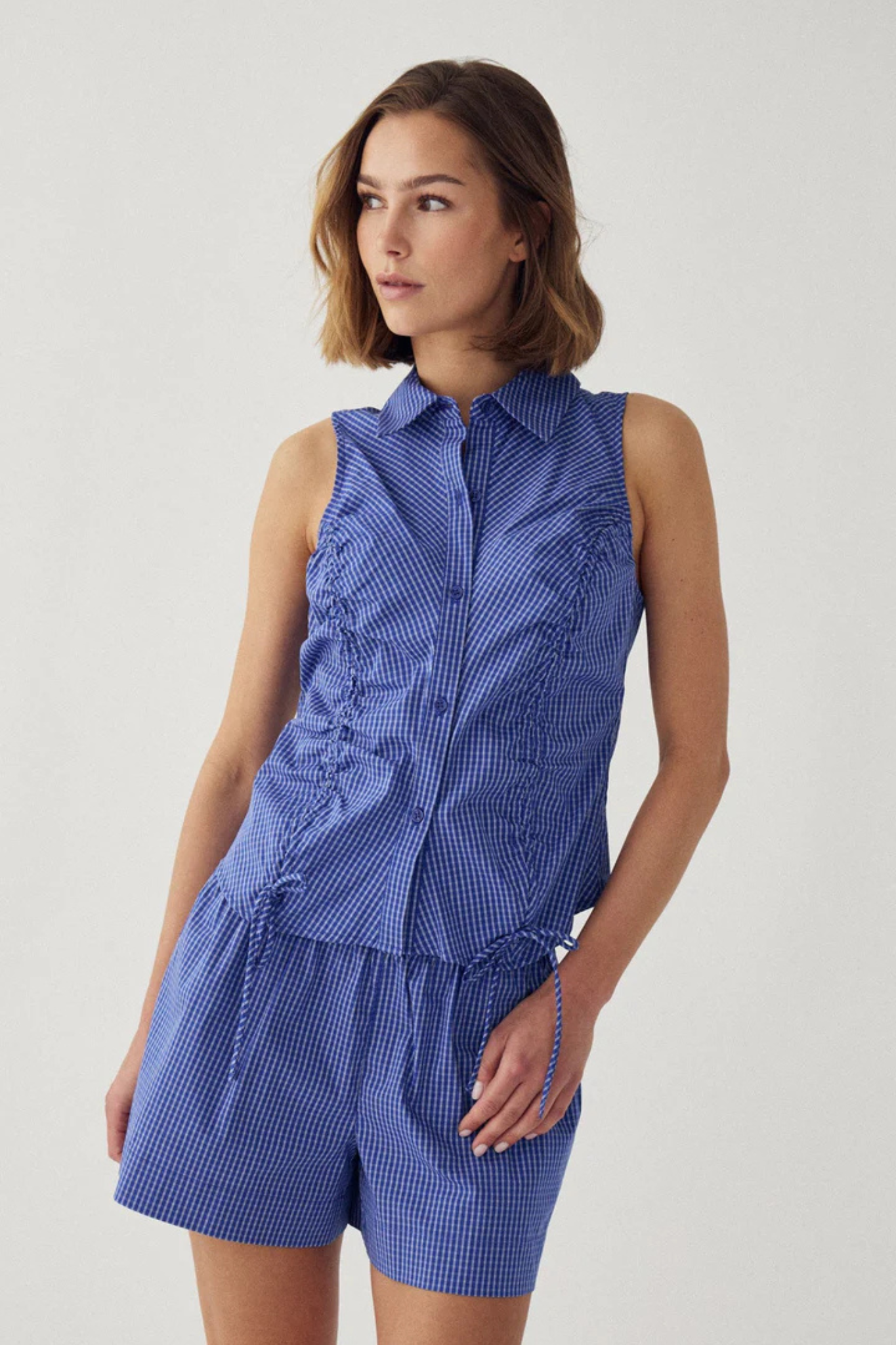 MICAIAH BLOUSE - DAVY BLUE CHECK