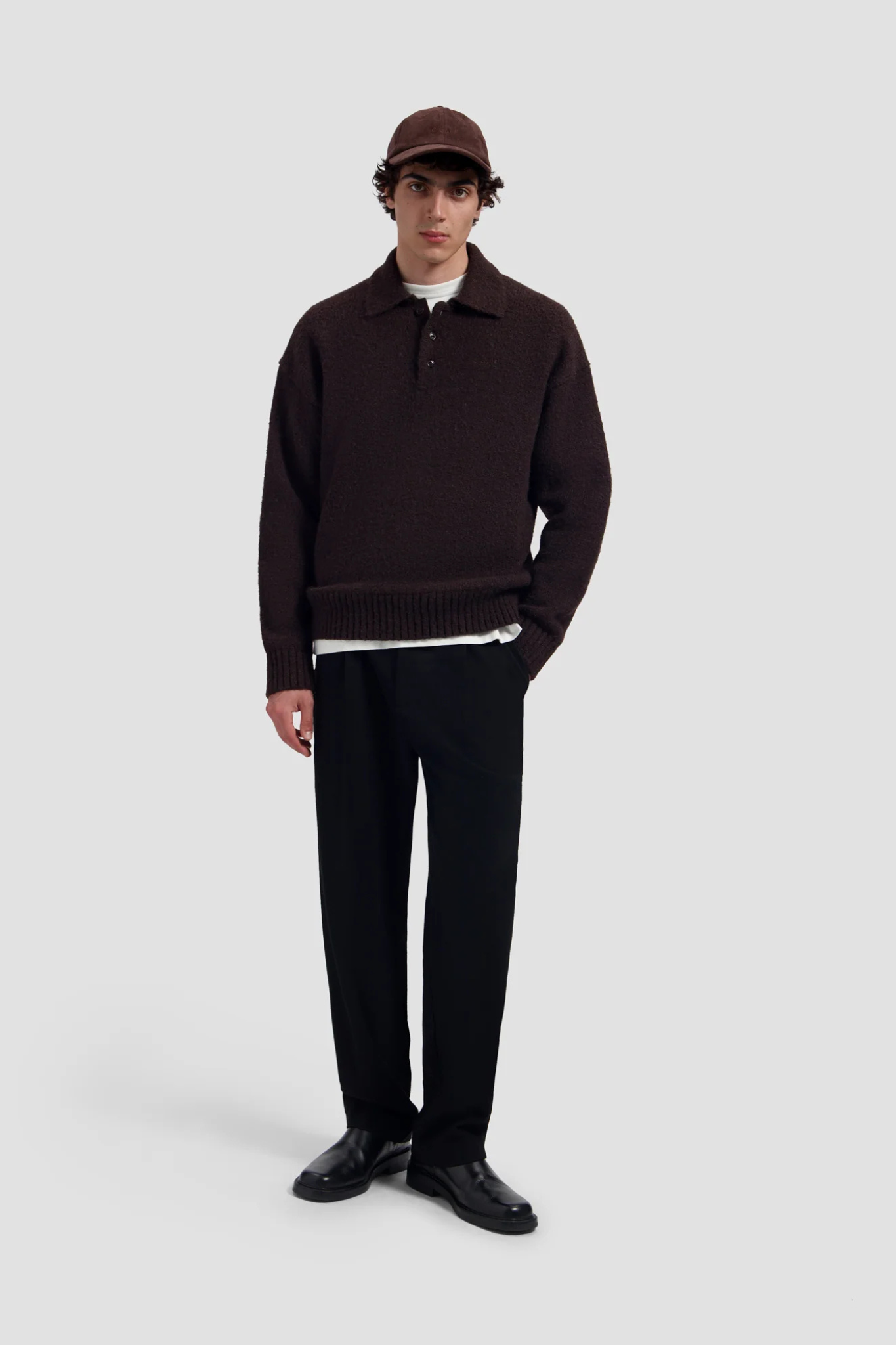 OVERSIZED KNITTED POLO - CHOCOLATE PLUM